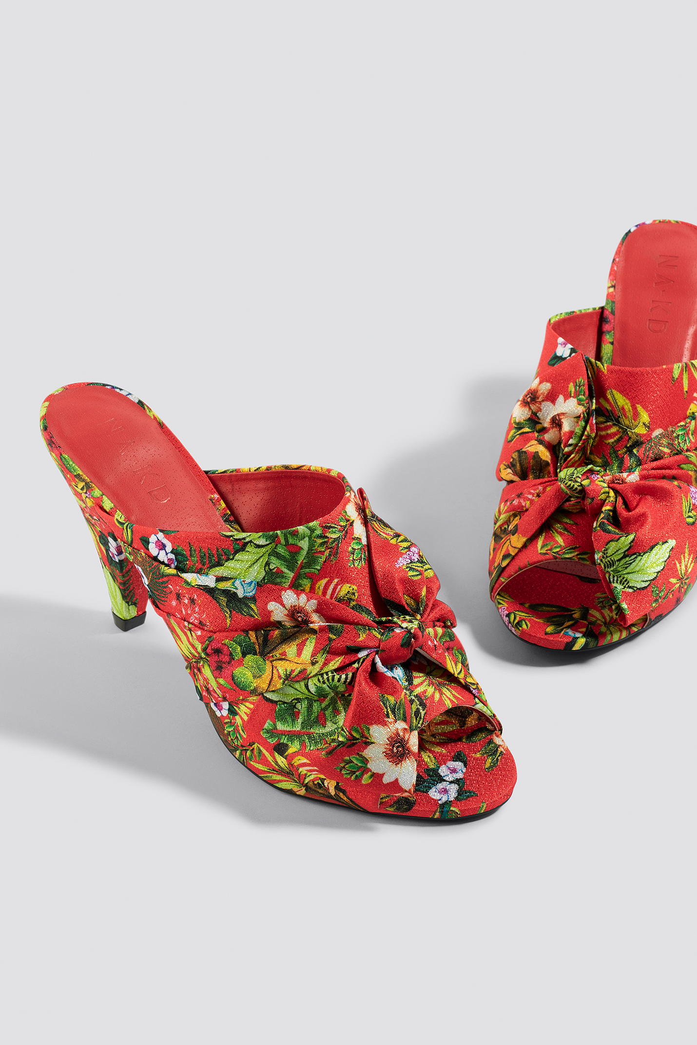 Bow Detail Mule Heels Red Print