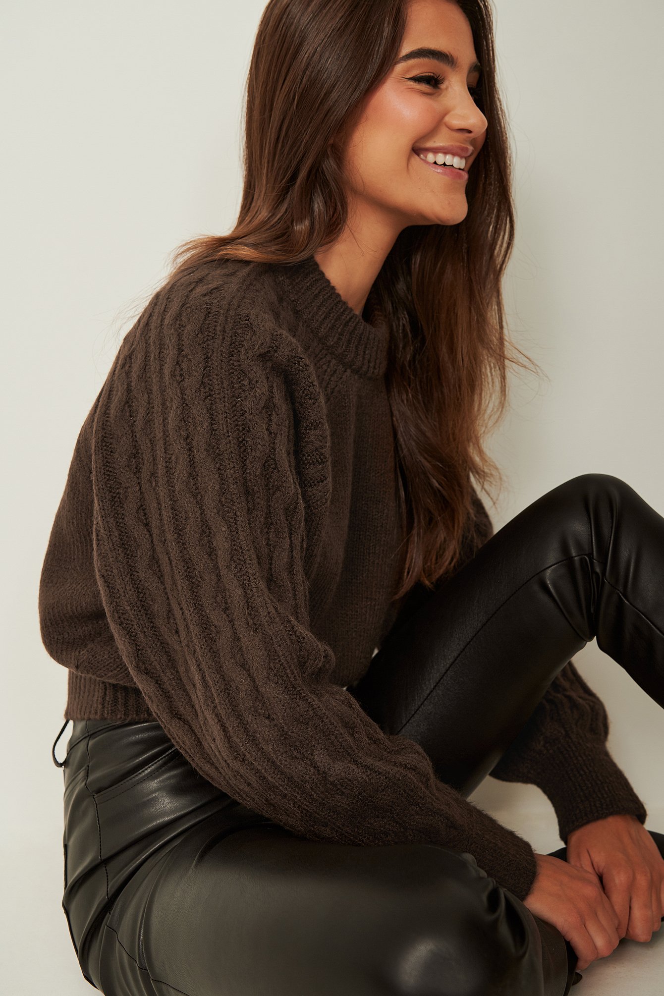 Brown Detailed Sleeve Sweater