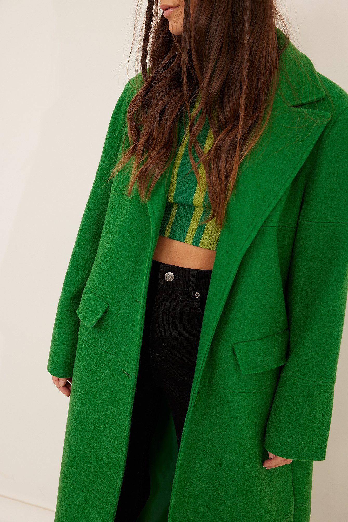 Detailed Twill Long Coat Green | na-kd.com