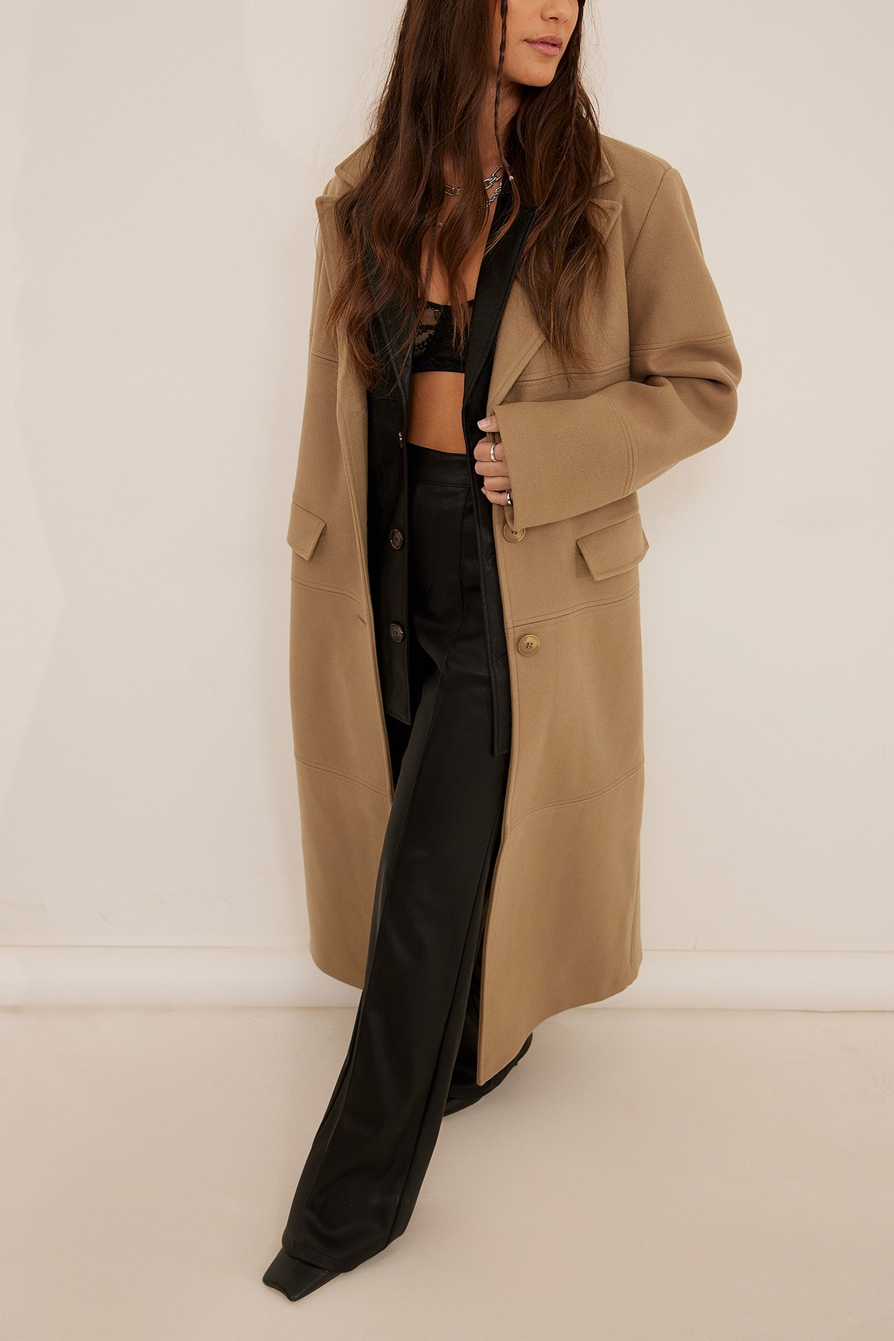tan wool long coat