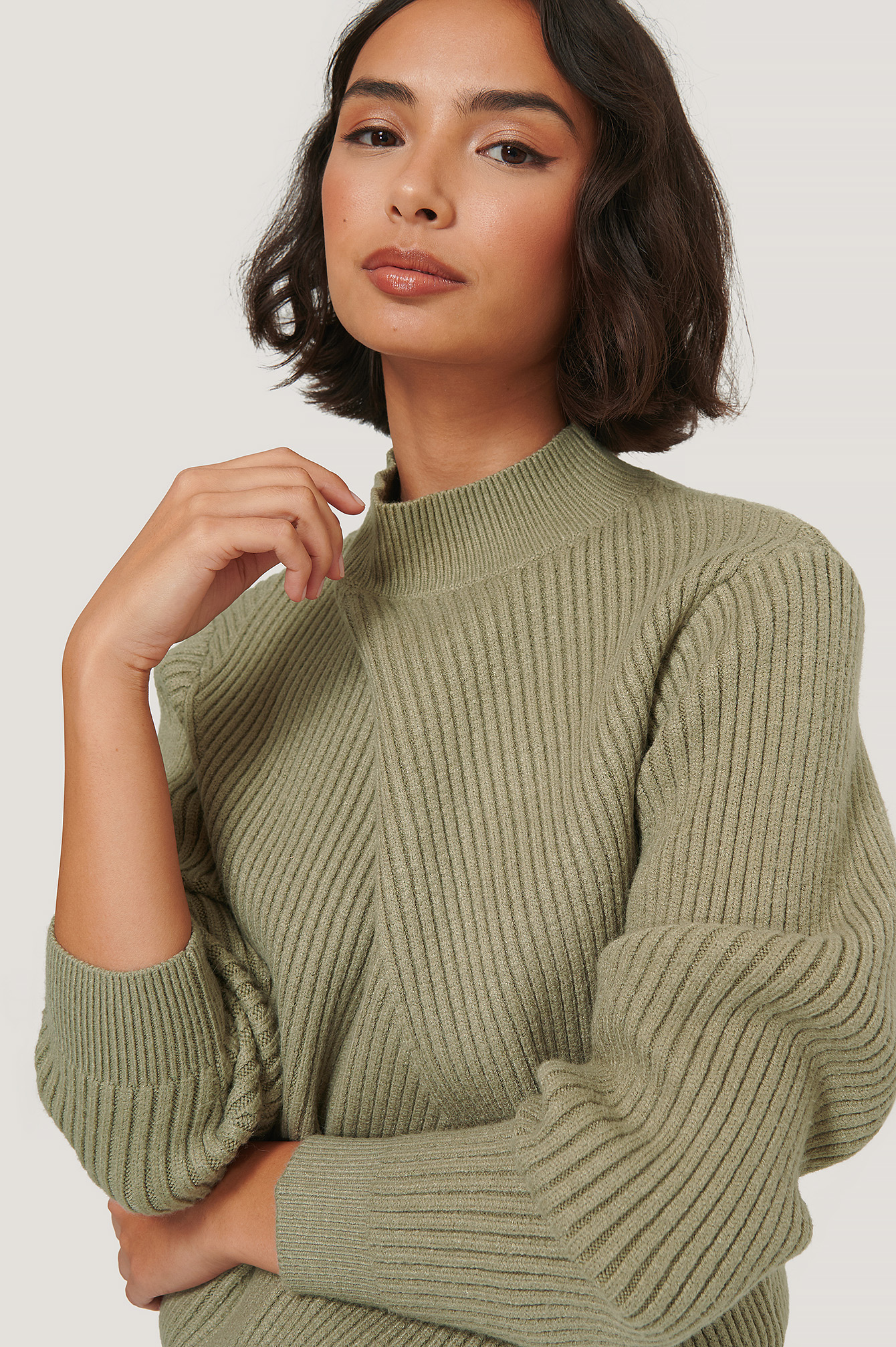 Khaki Diagonal Detail Knitted Sweater