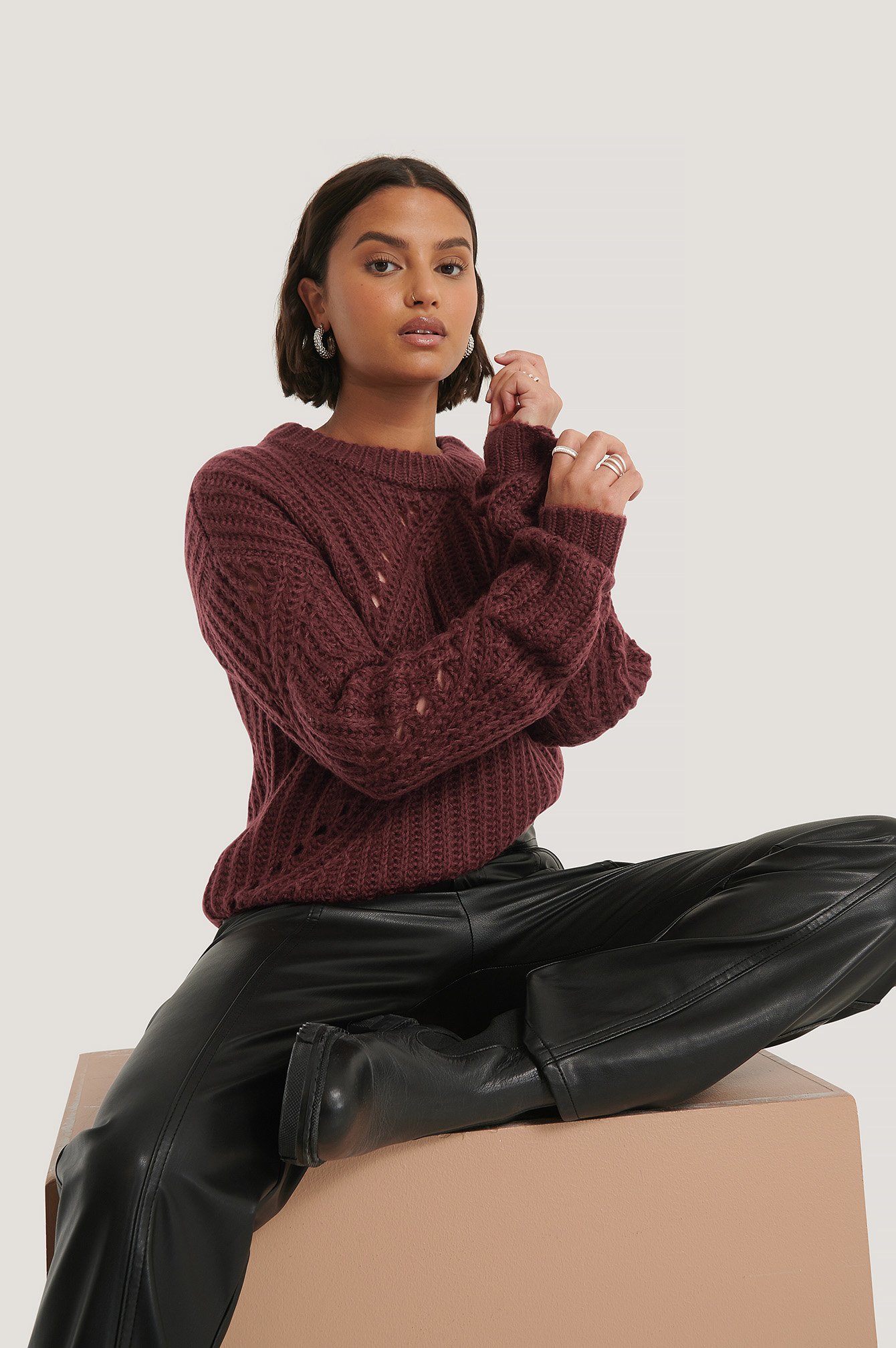 Burgundy Diagonal Knitted Sweater