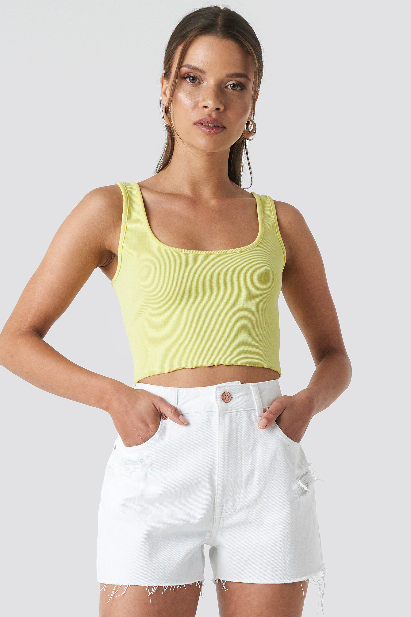 DIstressed Denim Shorts White