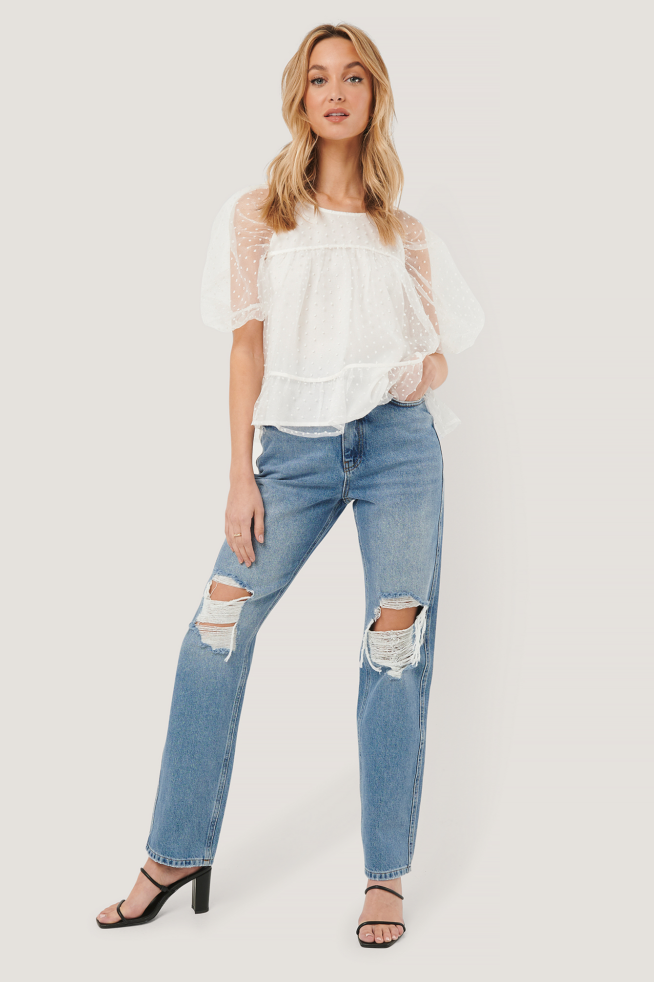 Light Blue NA-KD Trend Distressed Straight Fit Jeans
