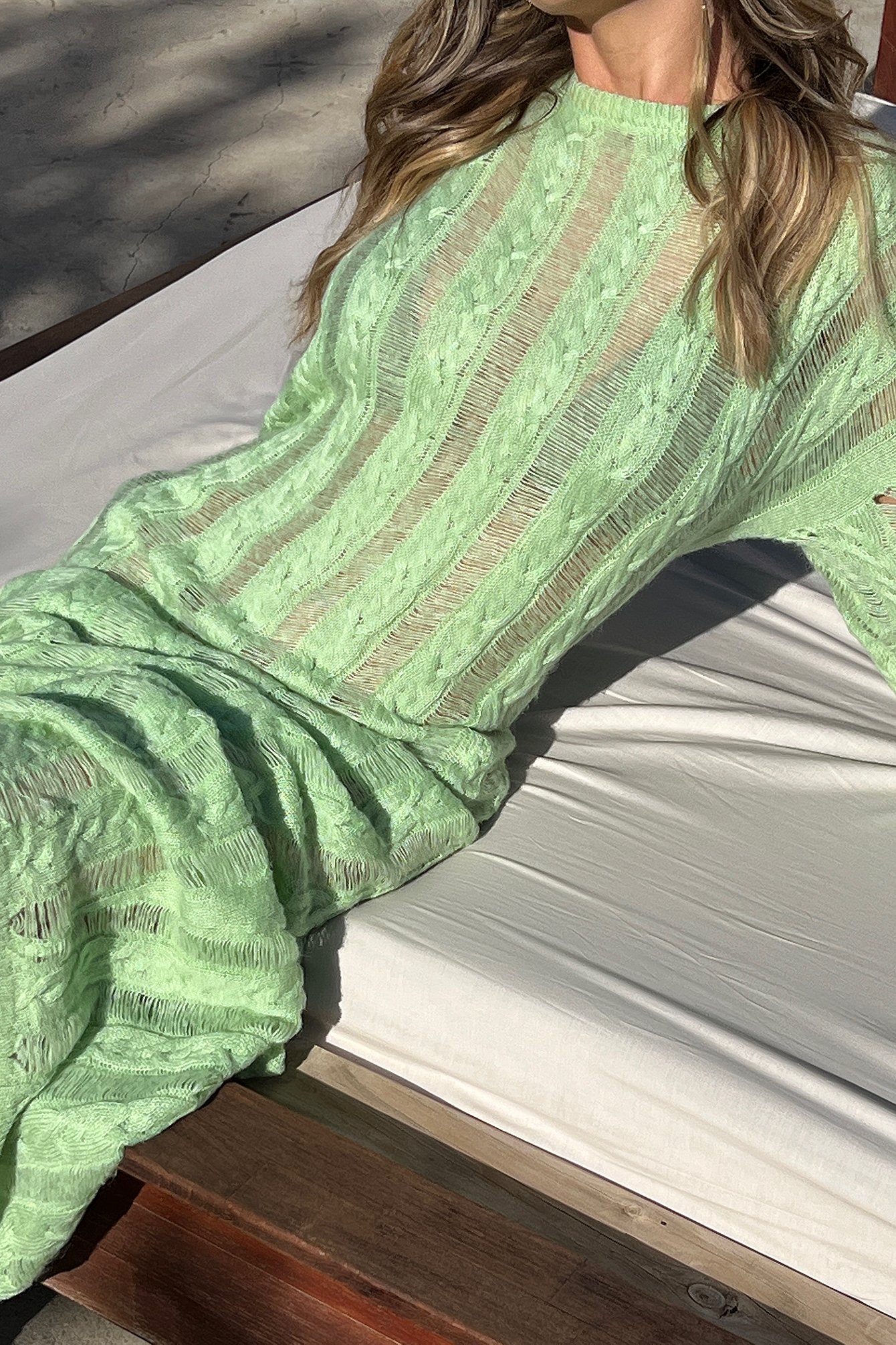 Light Green Distressed Knitted Maxi Dress