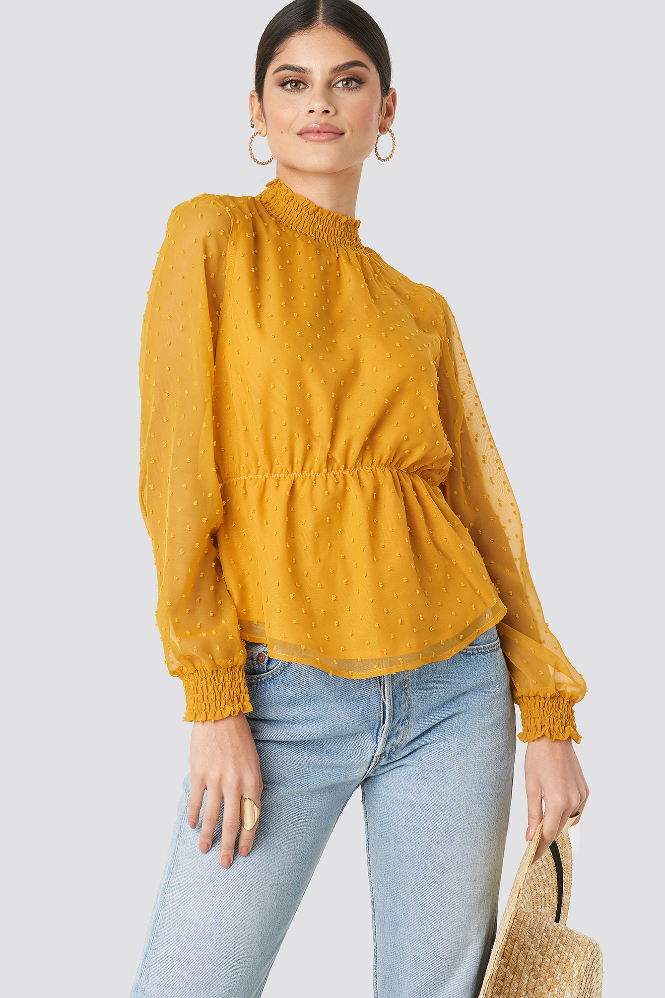 Dobby High Neck Blouse Dark Yellow