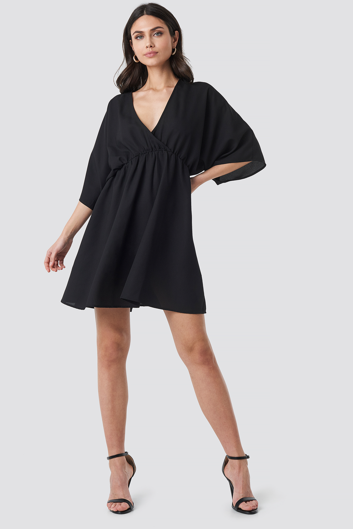 Dolman Sleeve Wrap Front Dress Black Na kd dolman-sleeve-wrap-front-dress-black-na-kd