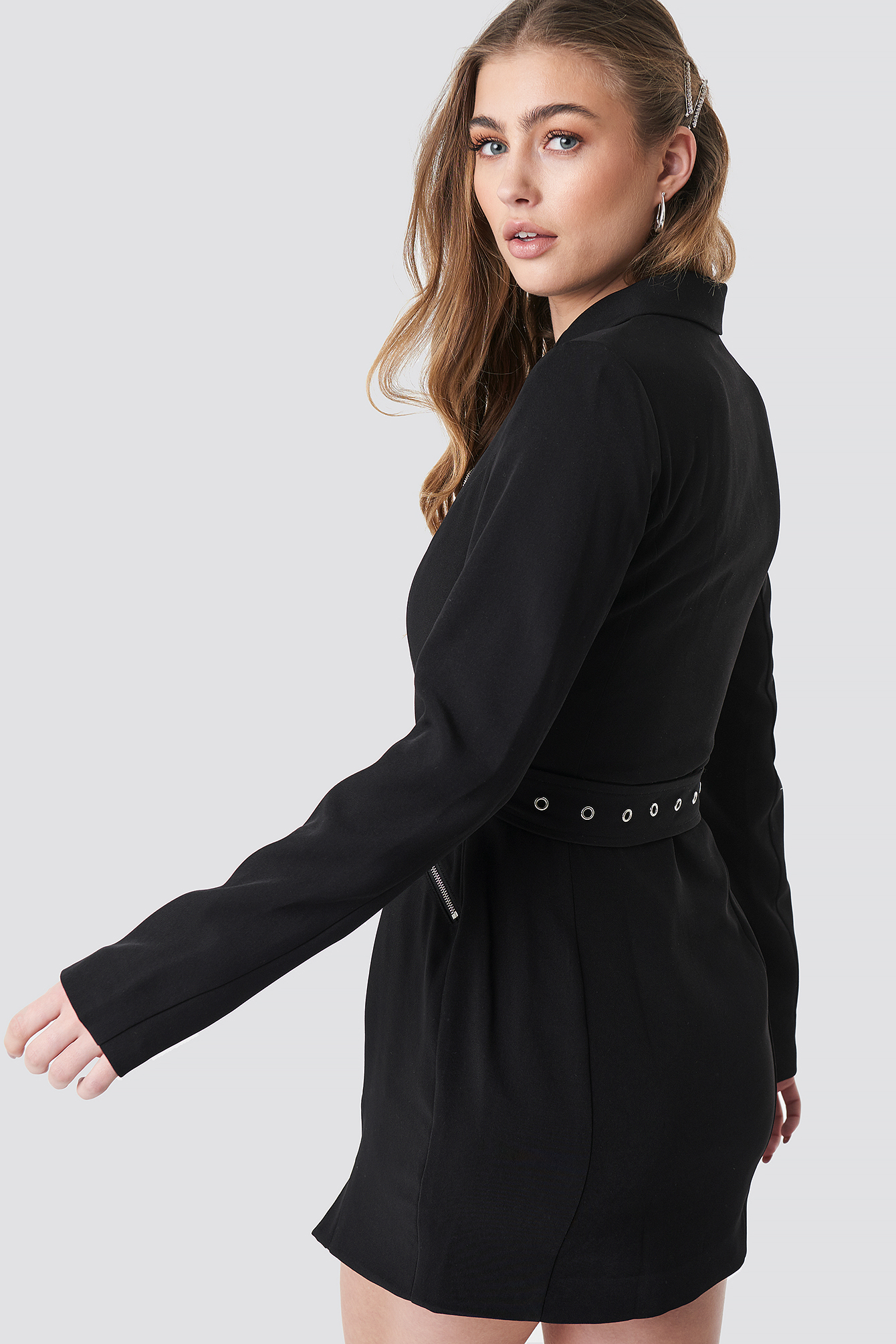Black Belted Zip Detail Blazer Dress