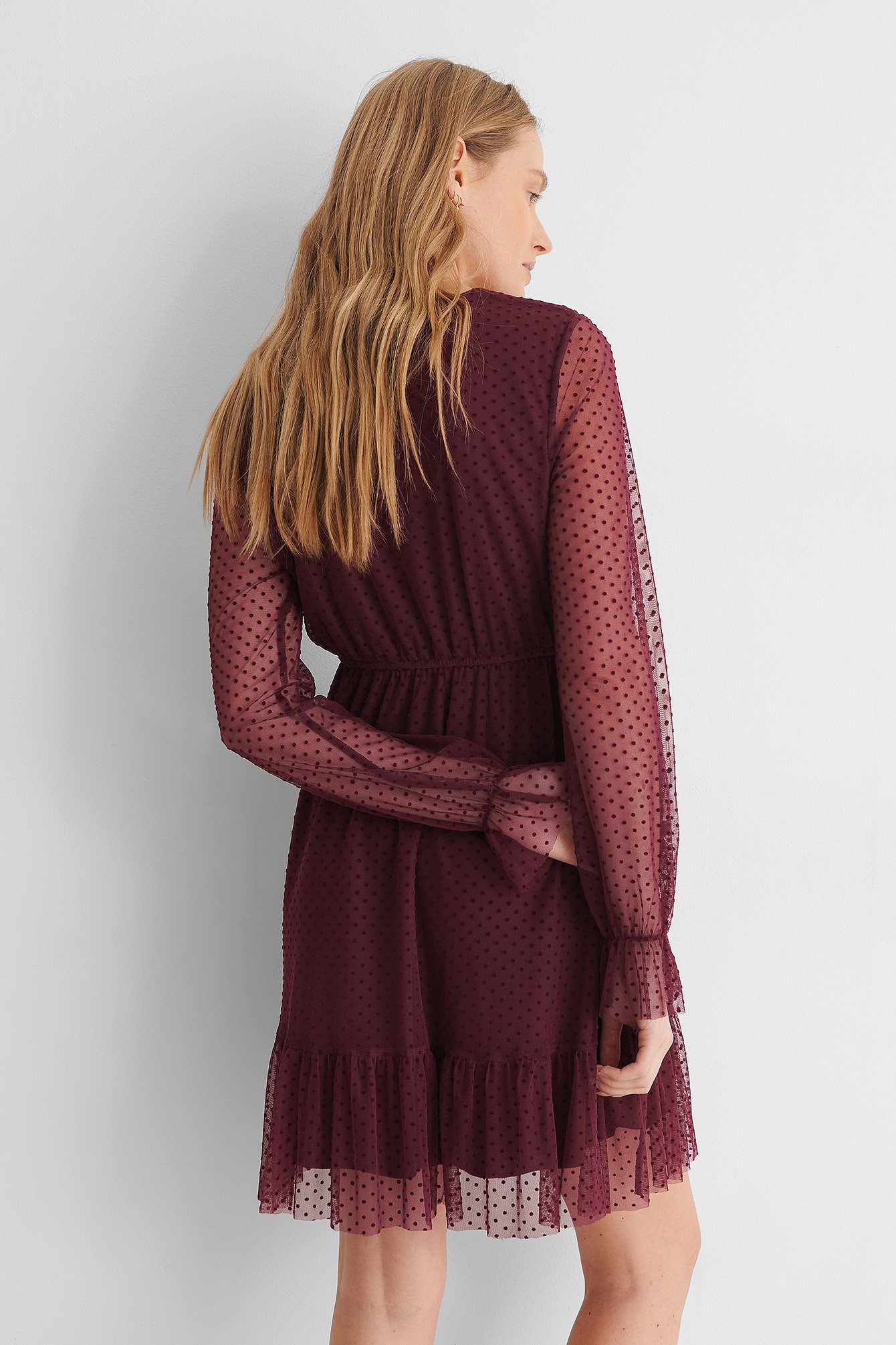 Burgundy Dot Detail Chiffon Dress