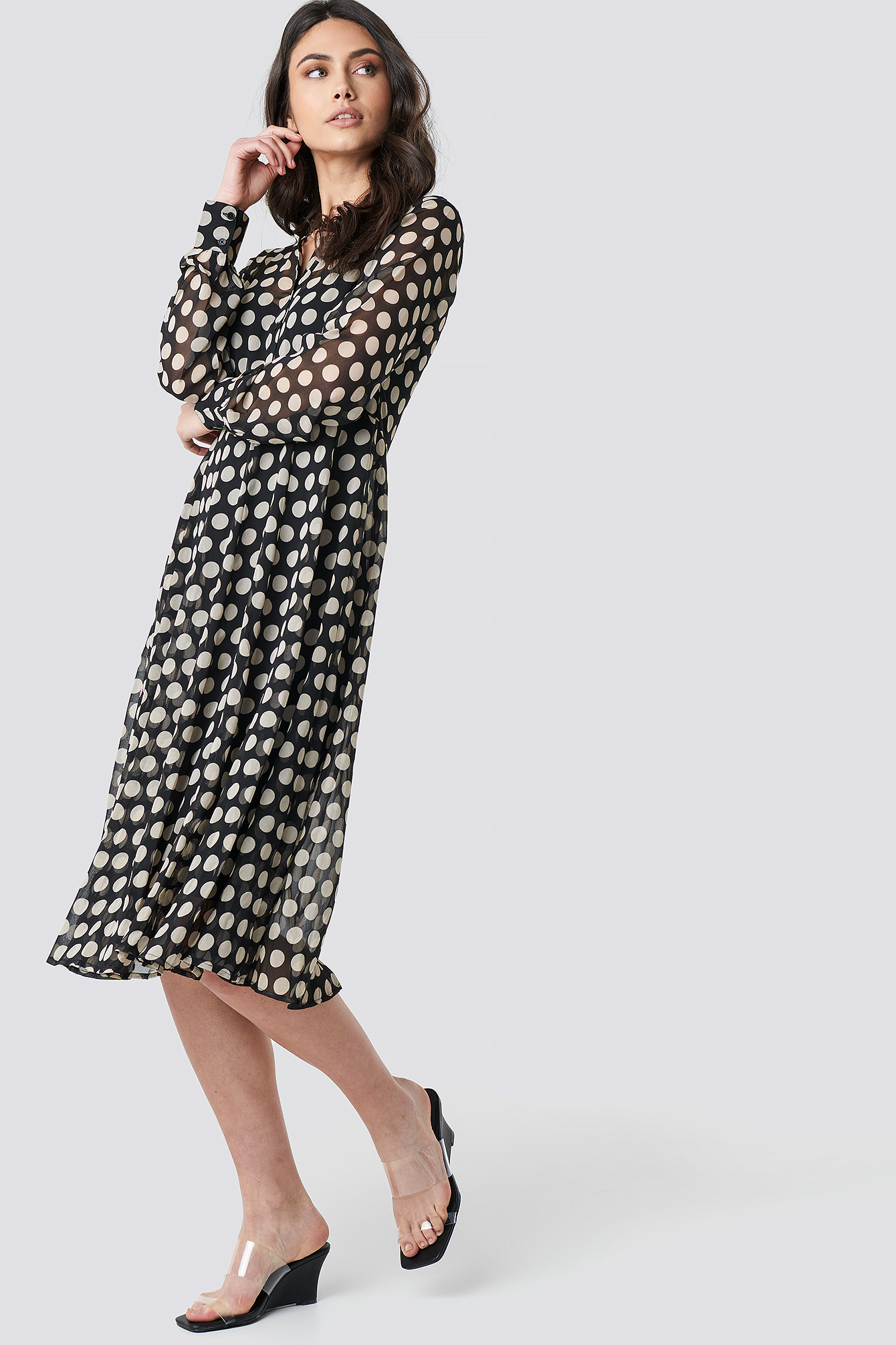 Dotted Chiffon Shirt Dress Dots
