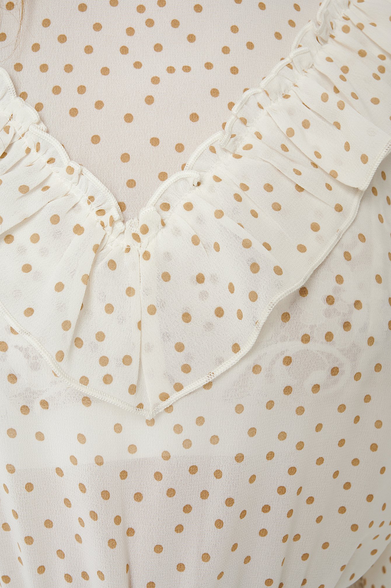 White/Beige Dotted Frill Detail Dress