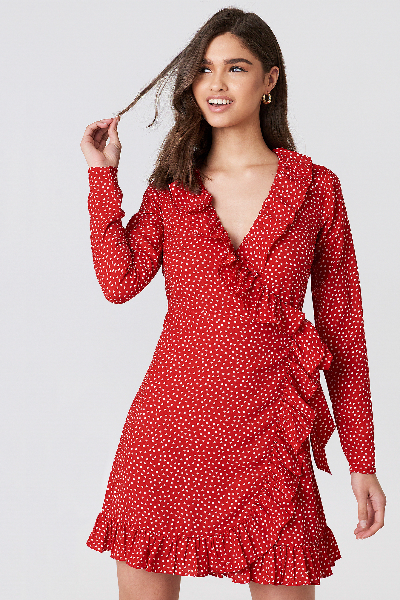Dotted Frill Dress Red Na 