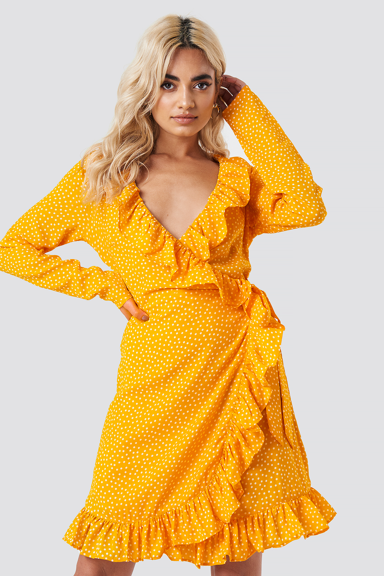 Dotted Frill Dress Yellow