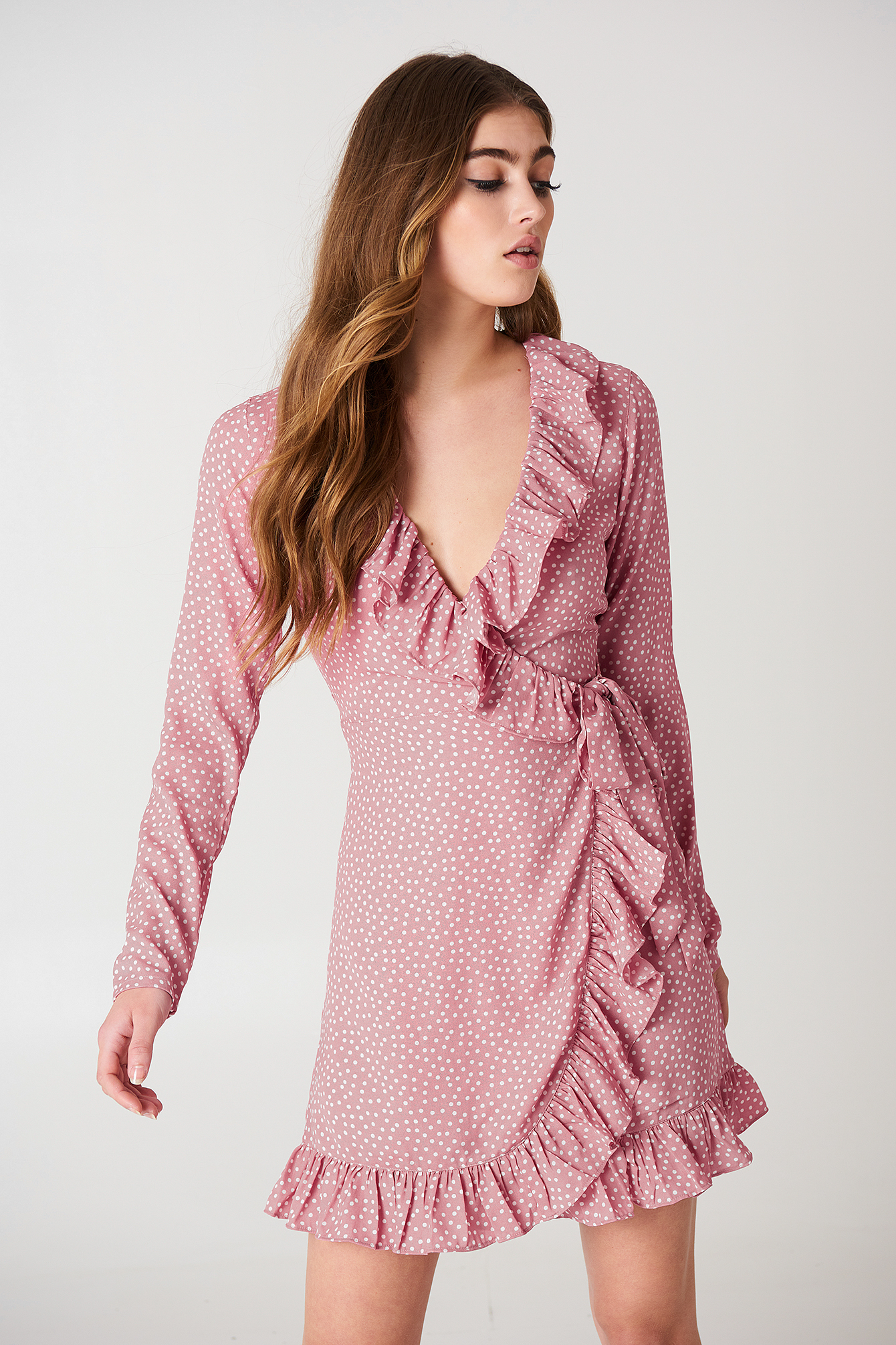 Dotted Frill Dress Dusty Pink