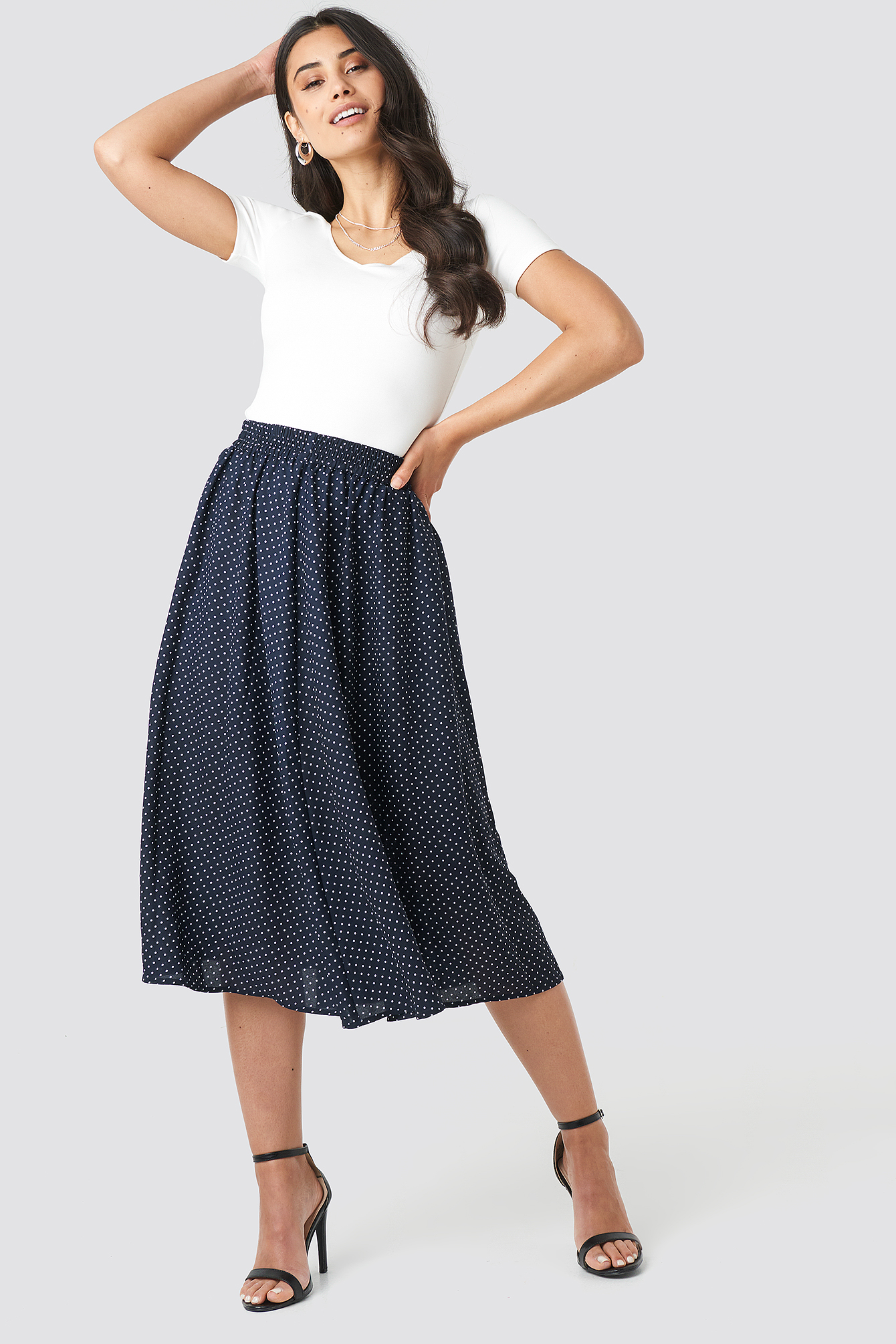 Dotted Midi Skirt Navy