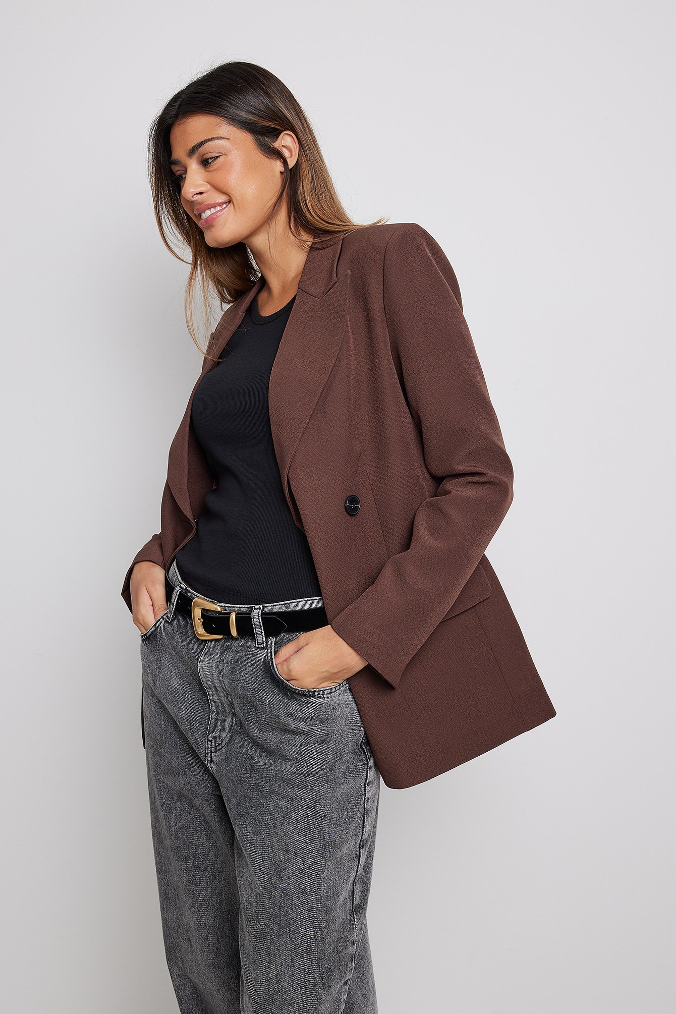Brown Recycled Double Breasted Fitted Blazer