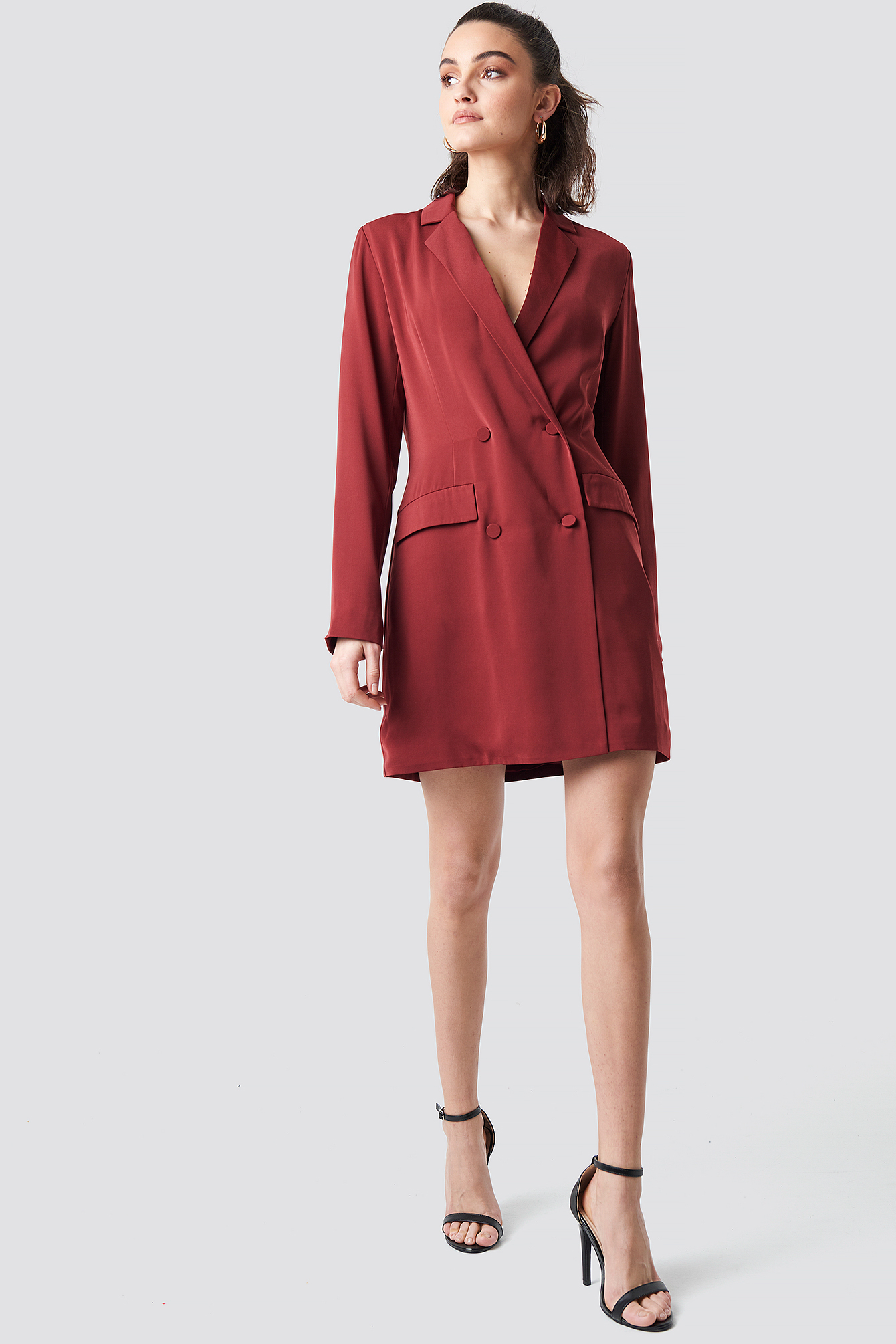 Double Breasted Blazer Dress Dark Burgundy