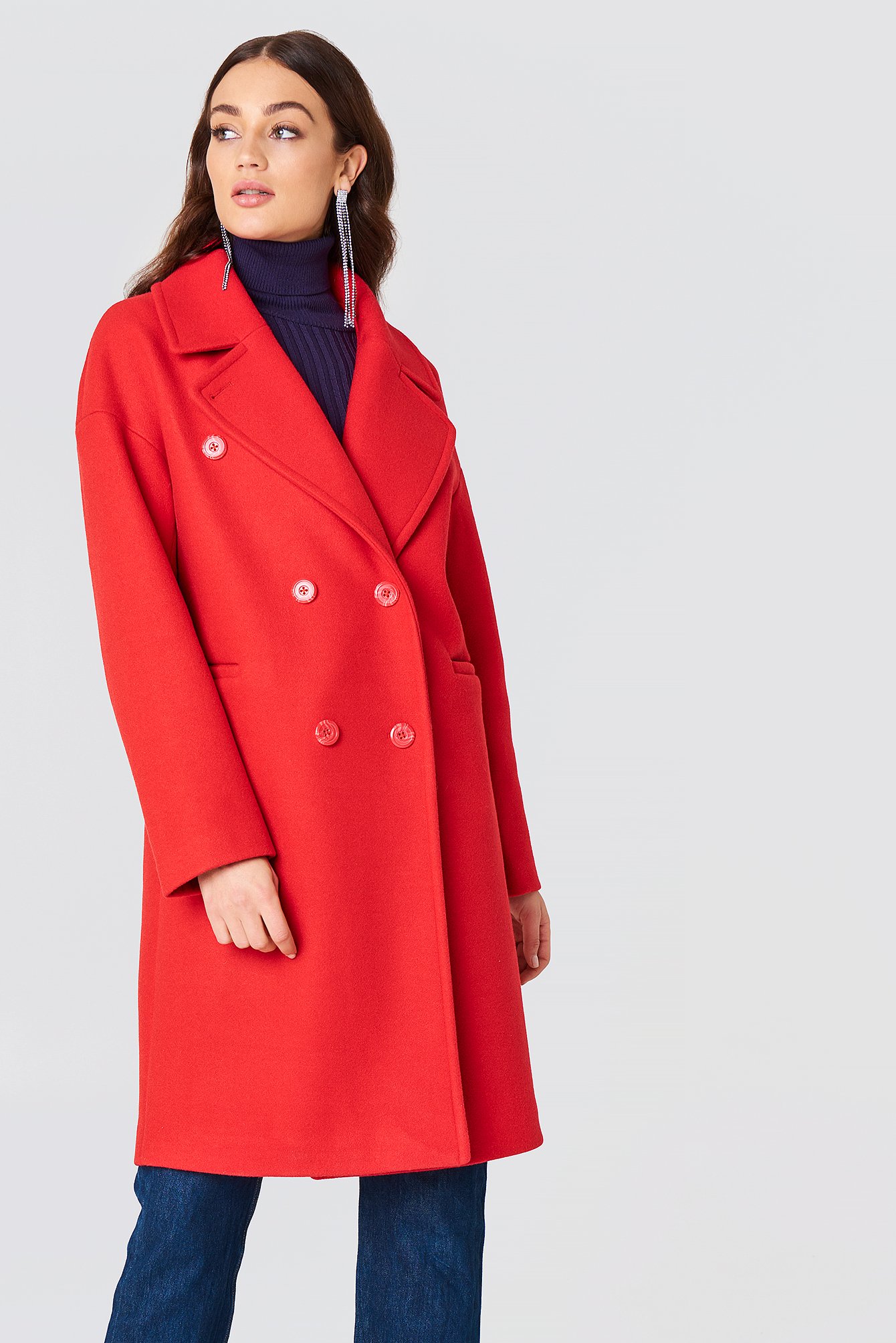 Red NA-KD Classic Double Breasted Coat