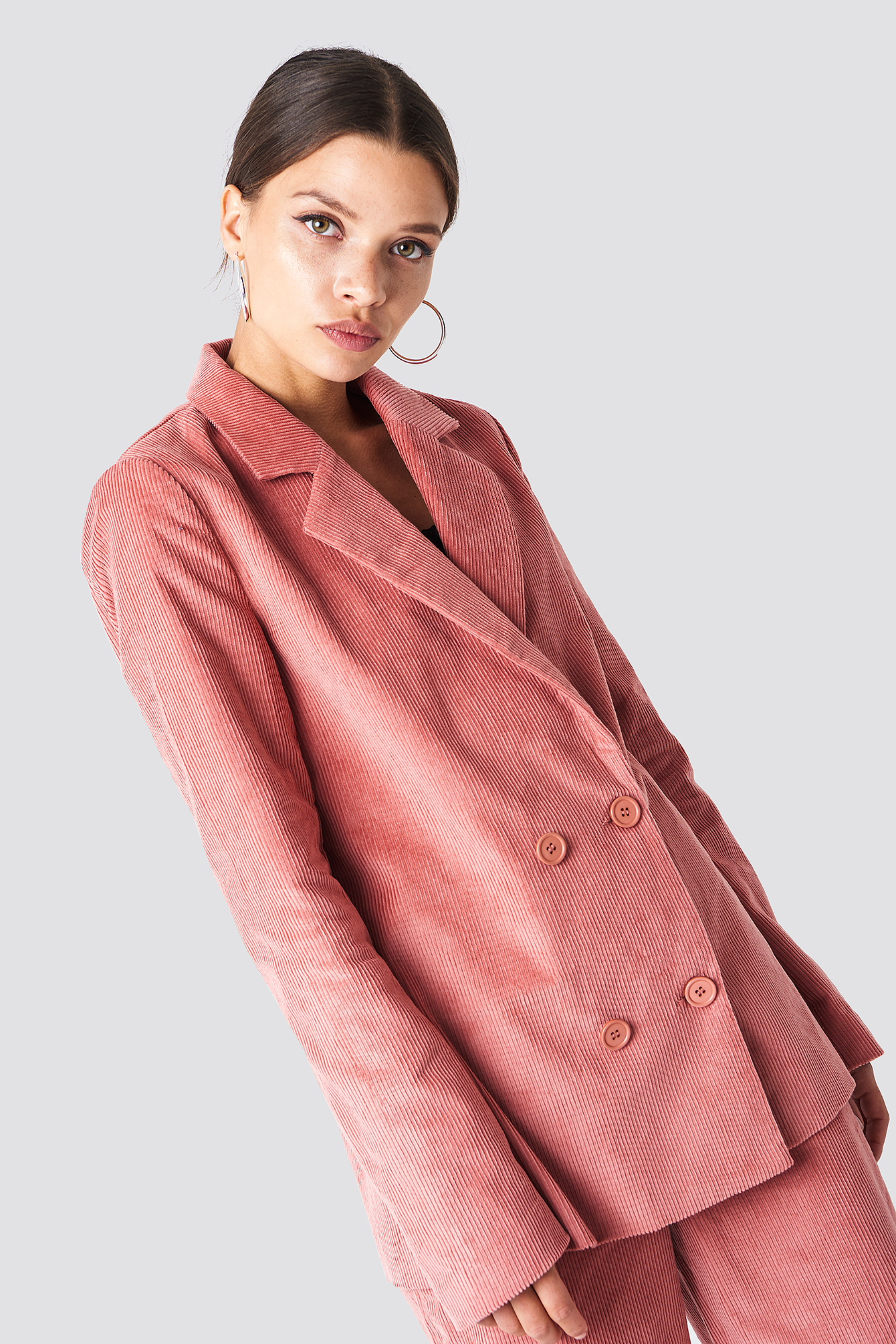 Double Breasted Corduroy Blazer Dark Dusty Pink