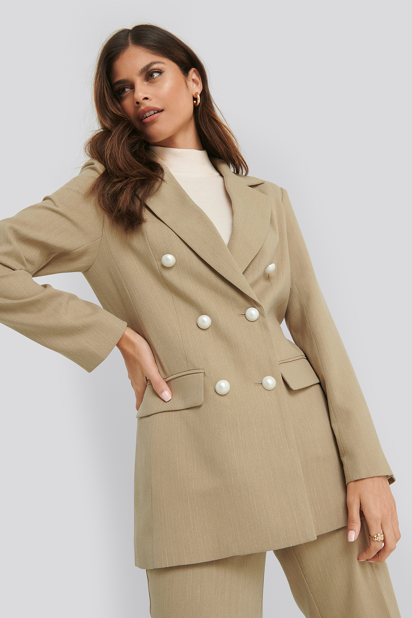 Double Breasted Pearl Blazer Light Dusty Green