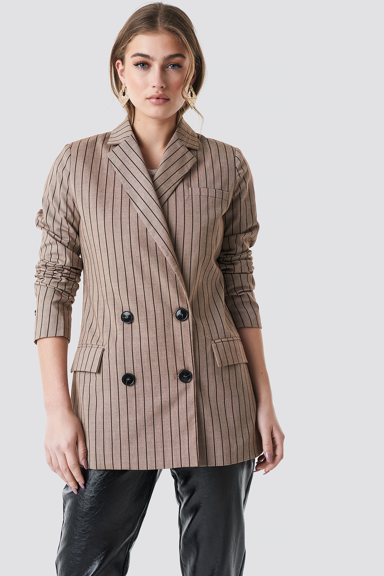 Double Breasted Striped Blazer Beige