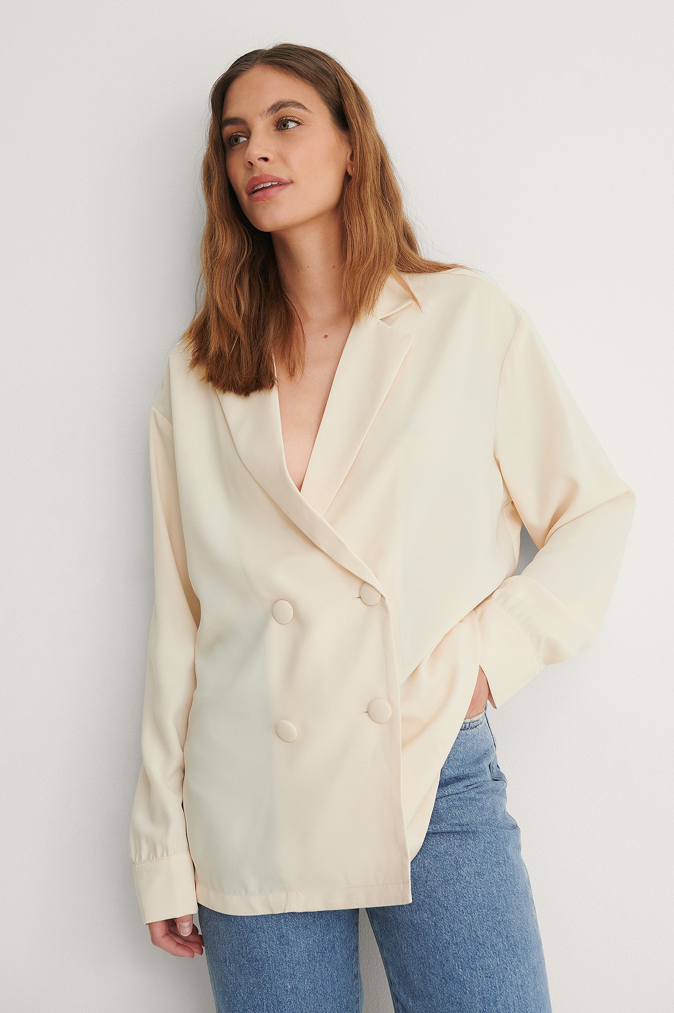 Off White Recycled Double Button Blazer Blouse