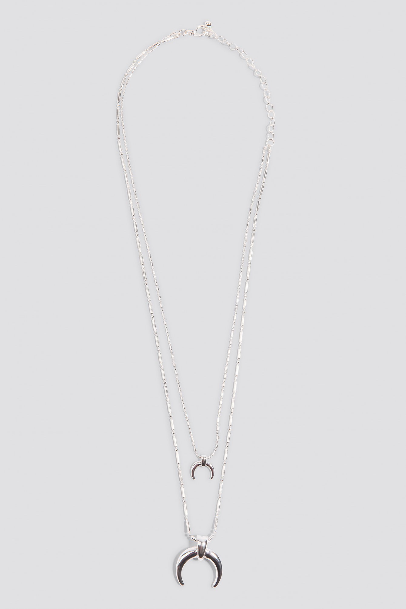 Silver Double Crescent Structured Chain Necklace