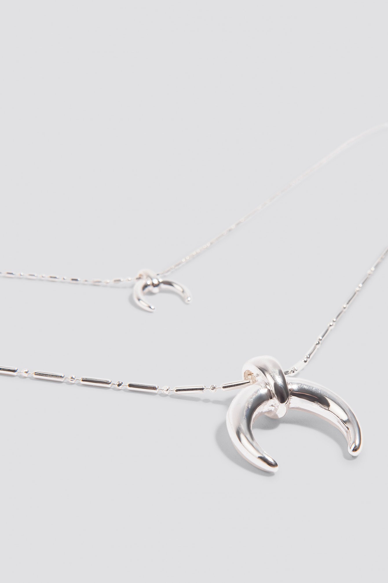 Silver Double Crescent Structured Chain Necklace