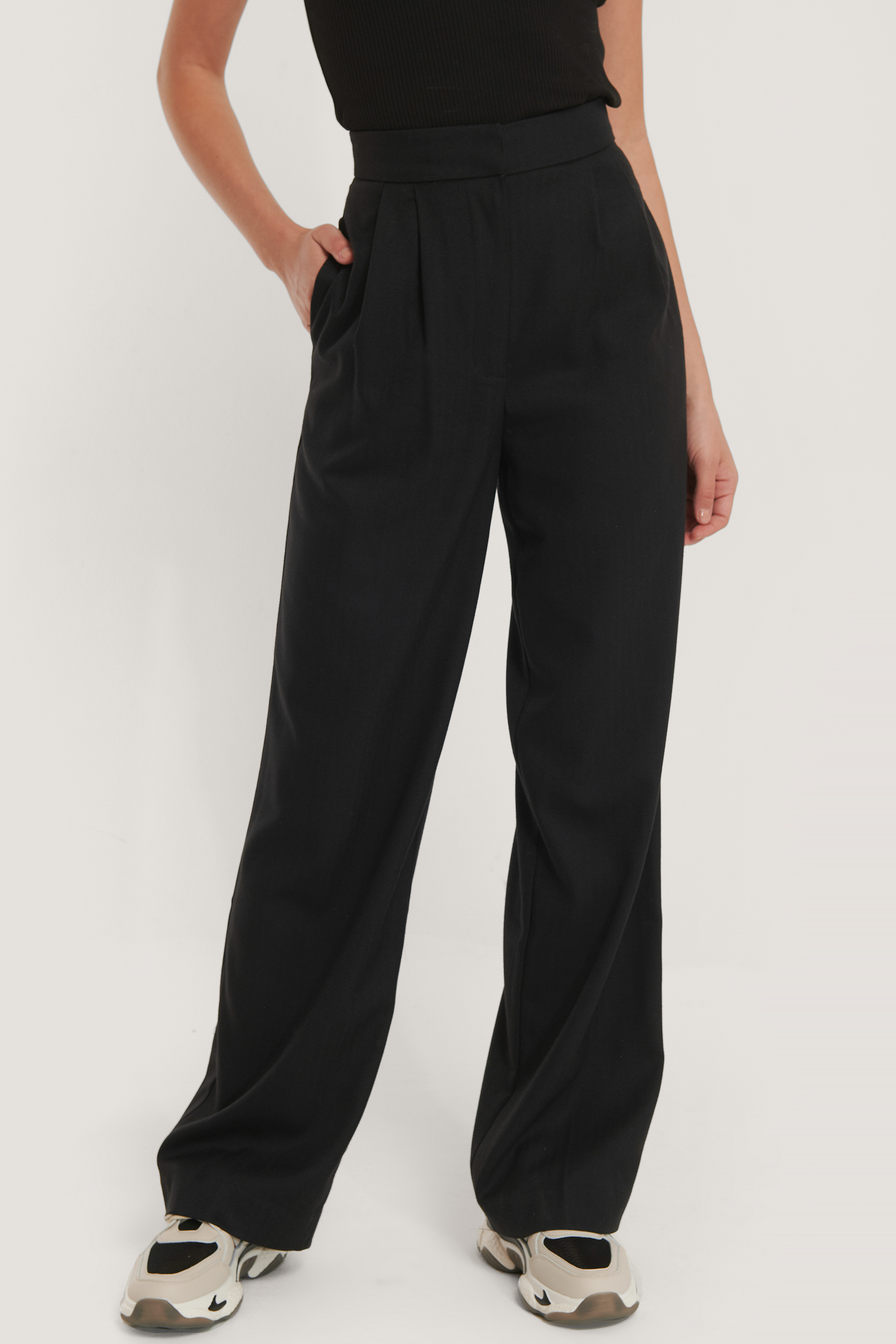 Double Darted Wide Leg Pants Black | na 