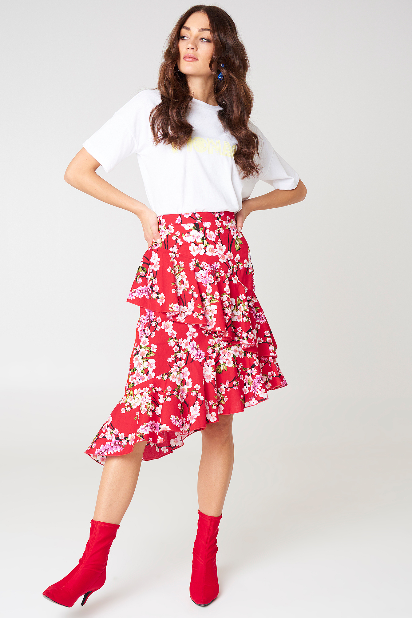 NA-KD Asymmetry Skirt pink-red allover print elegant Fashion Skirts Asymmetry Skirts 