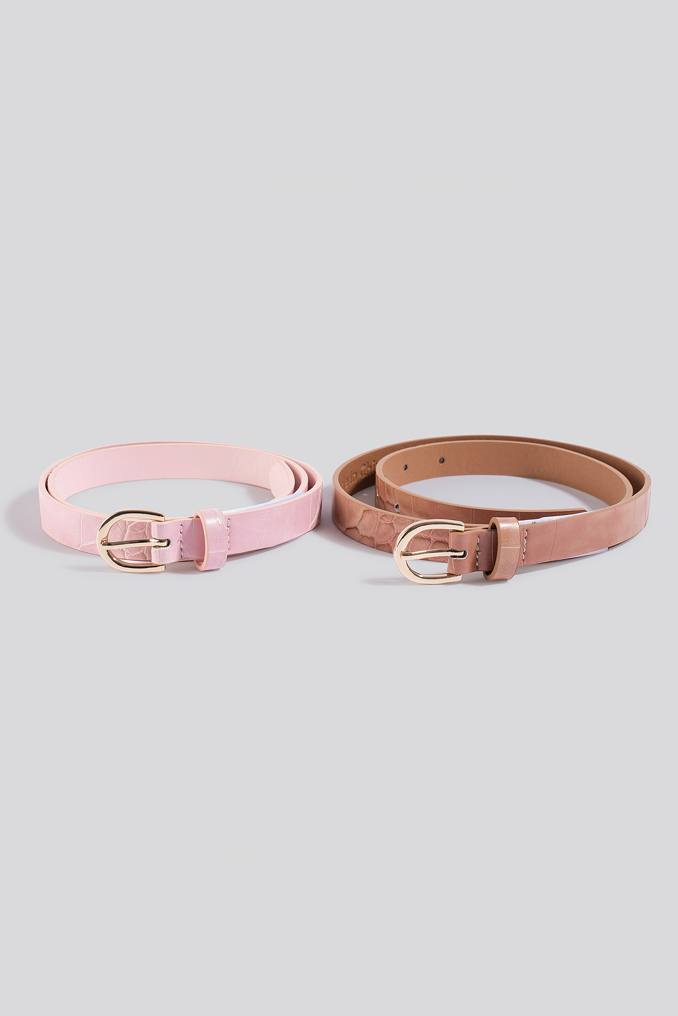 Double Pack Slim Belts Pink/Beige