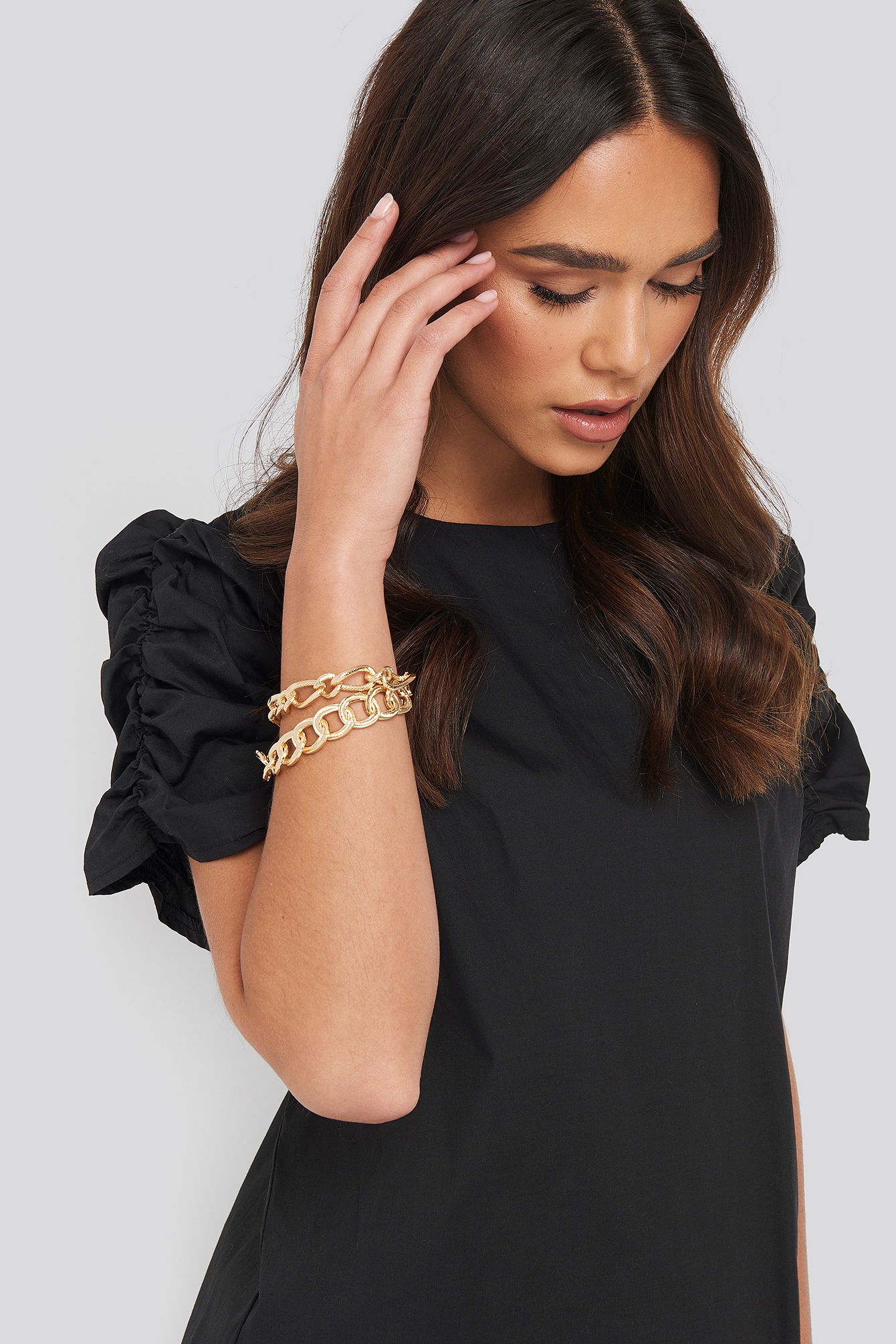 Double Pack Unalike Chain Bracelets Gold