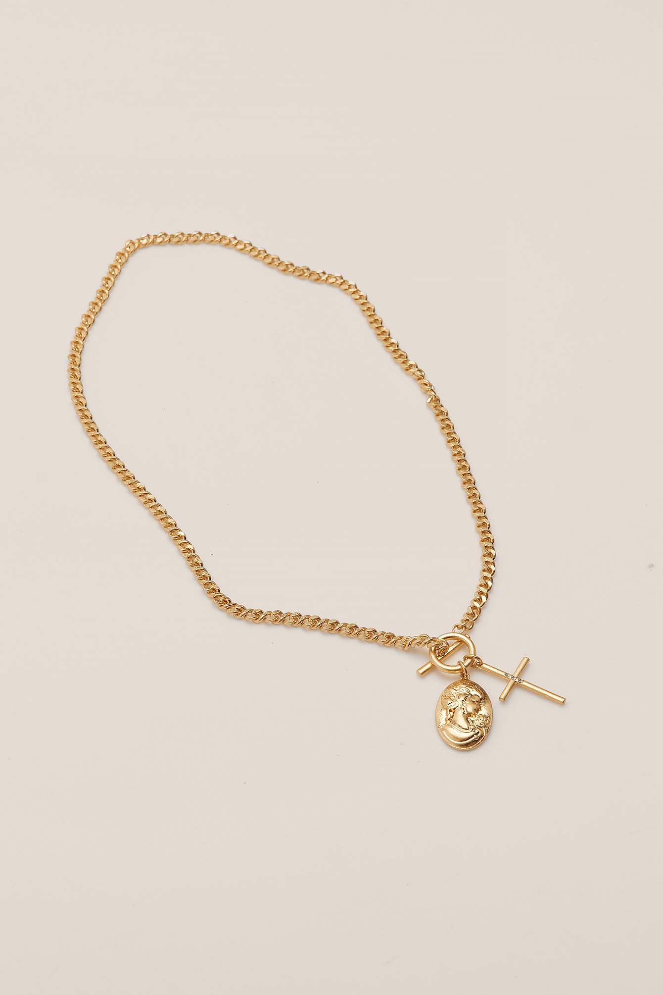 Double Pendant Chunky Necklace Gold 