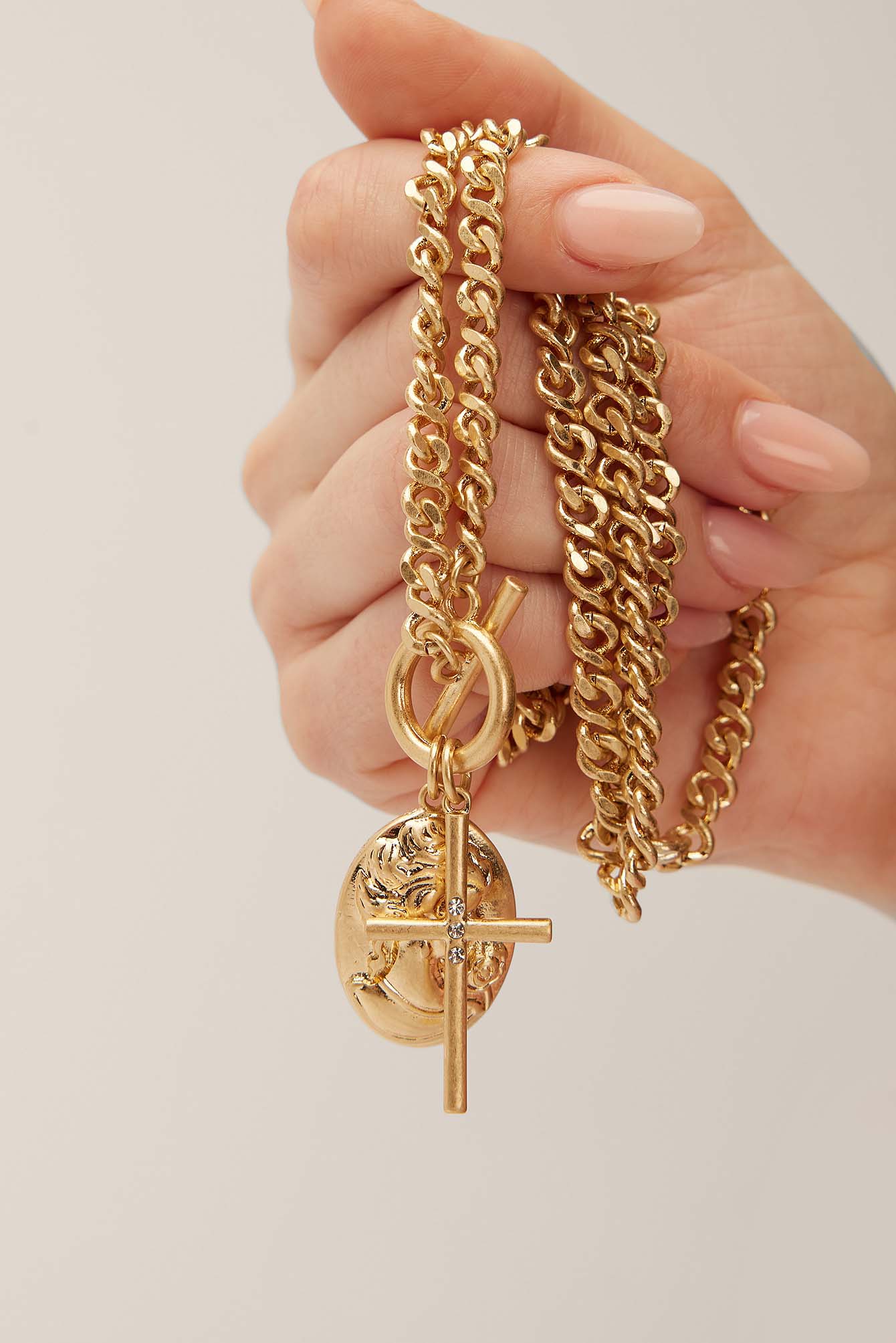 Double Pendant Chunky Necklace Gold 