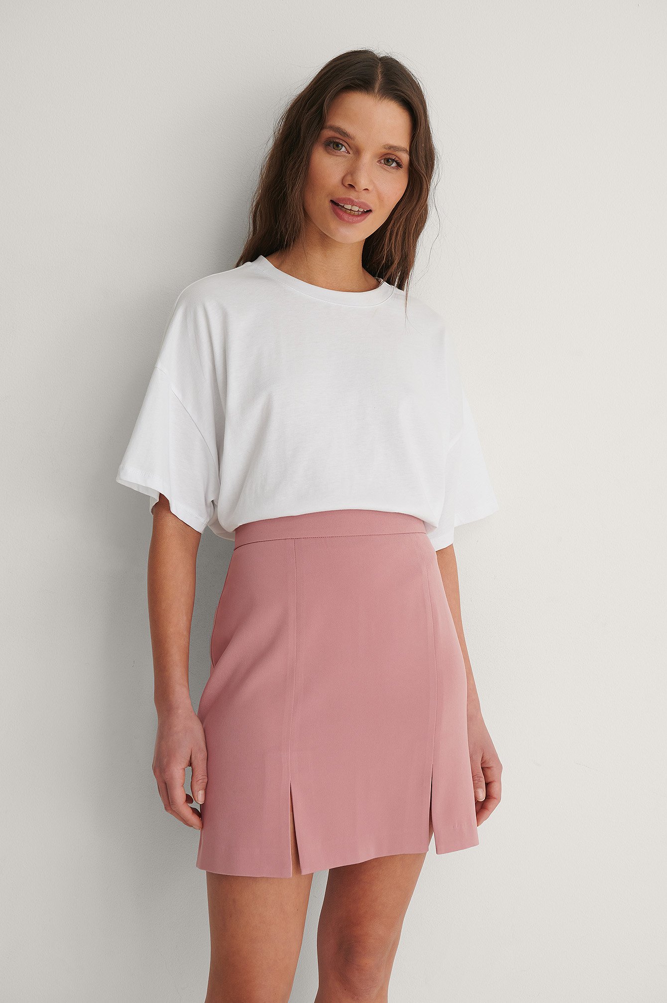 Dusty Pink Double Slit Mini Skirt