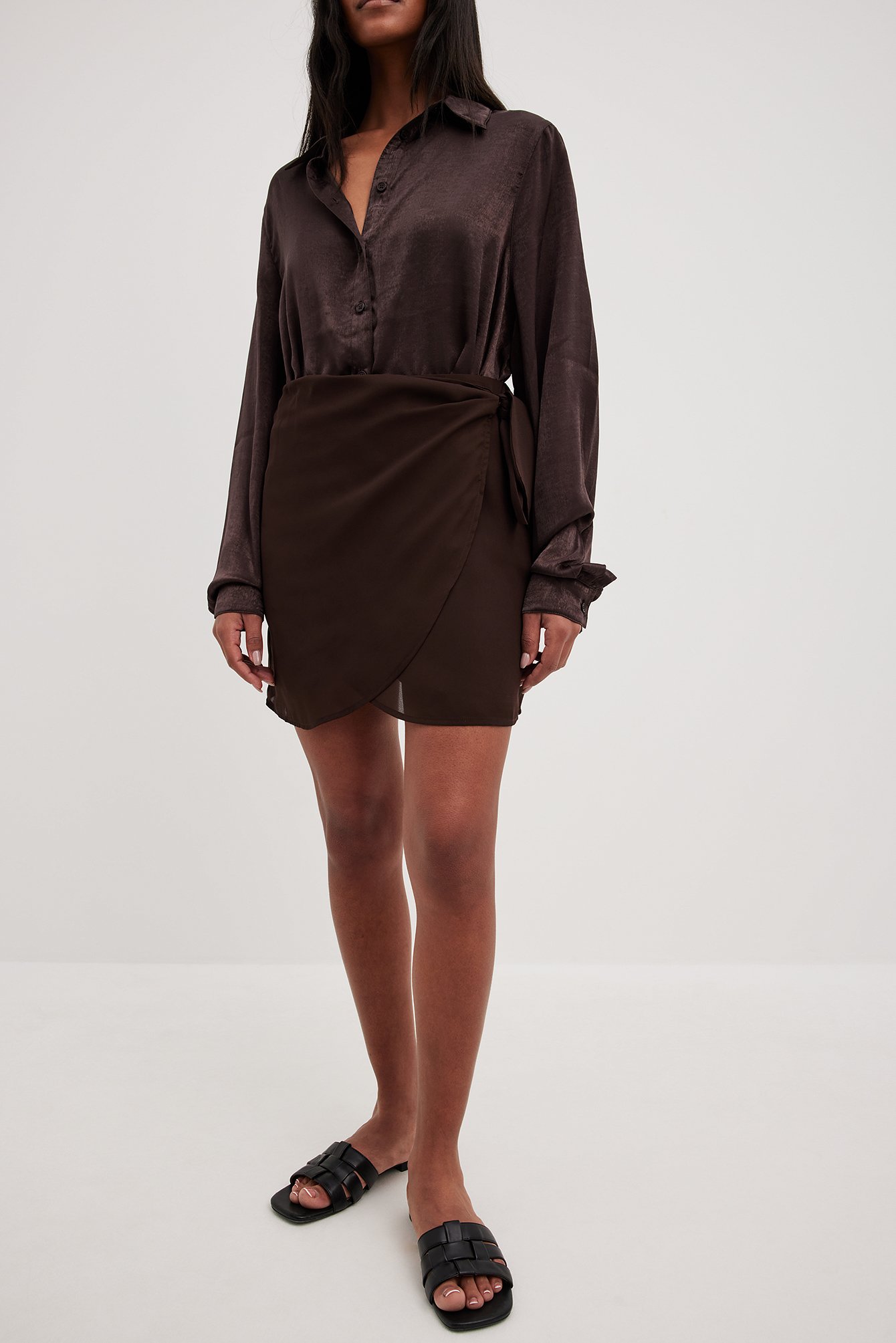 Draped Chiffon Mini Skirt Brown | NA-KD