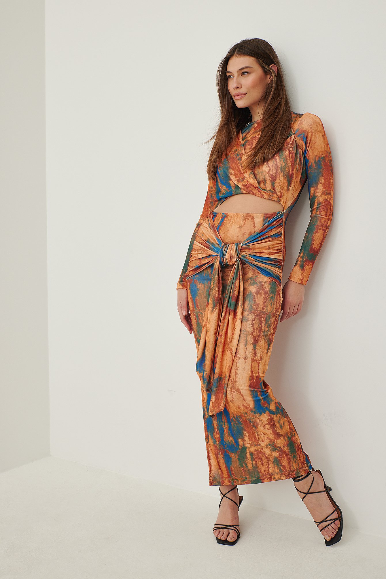 Print Recycled Draped Cut Out Detail Maxi Dress