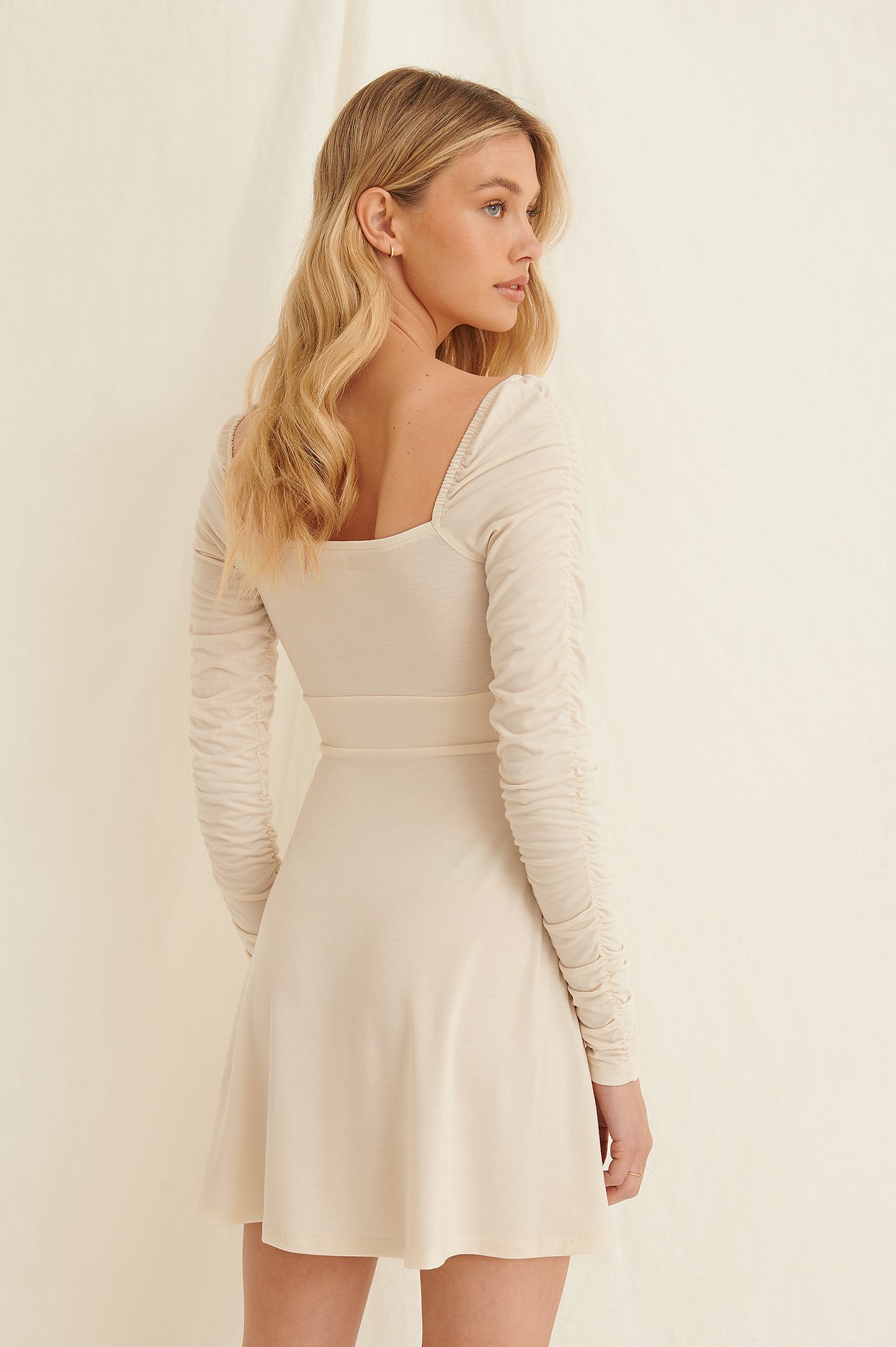 White Draped Detail Recycled Long Sleeve Dress
