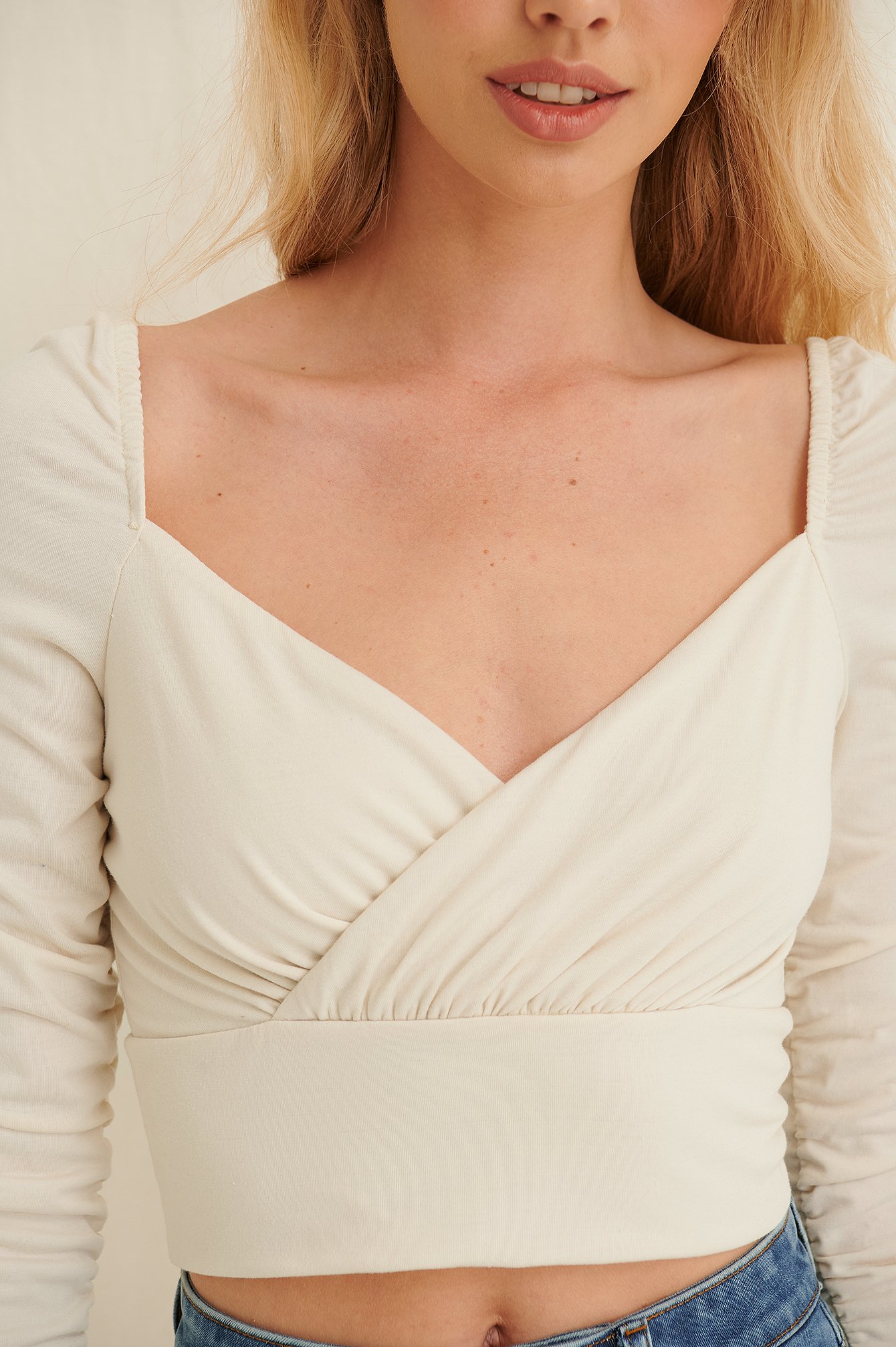 White Draped Detail Recycled Long Sleeve Top