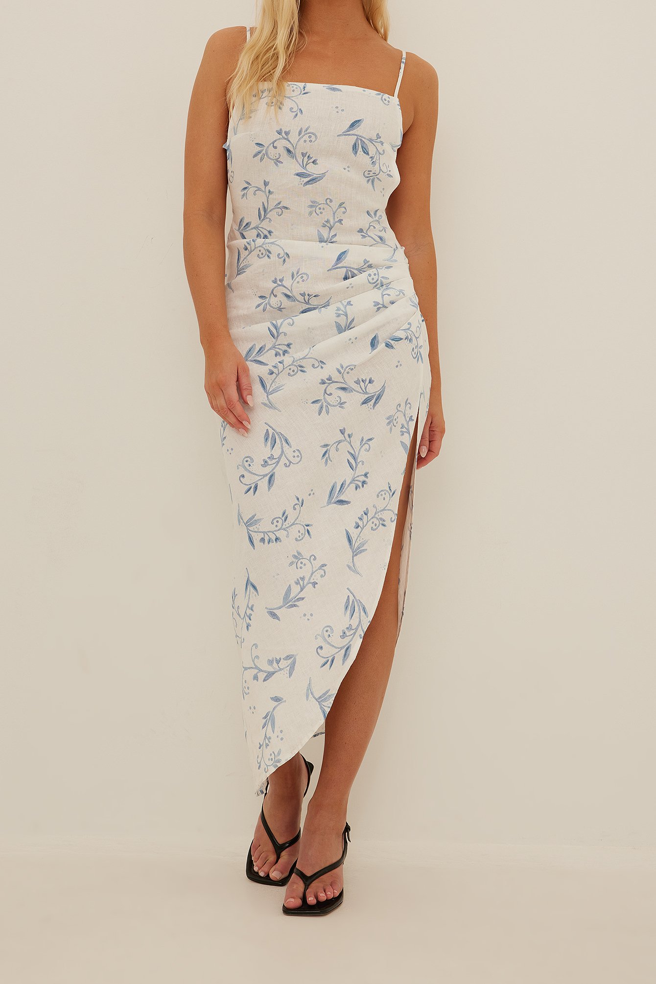 Blue/Paisly Print Drapert kjole med stropper
