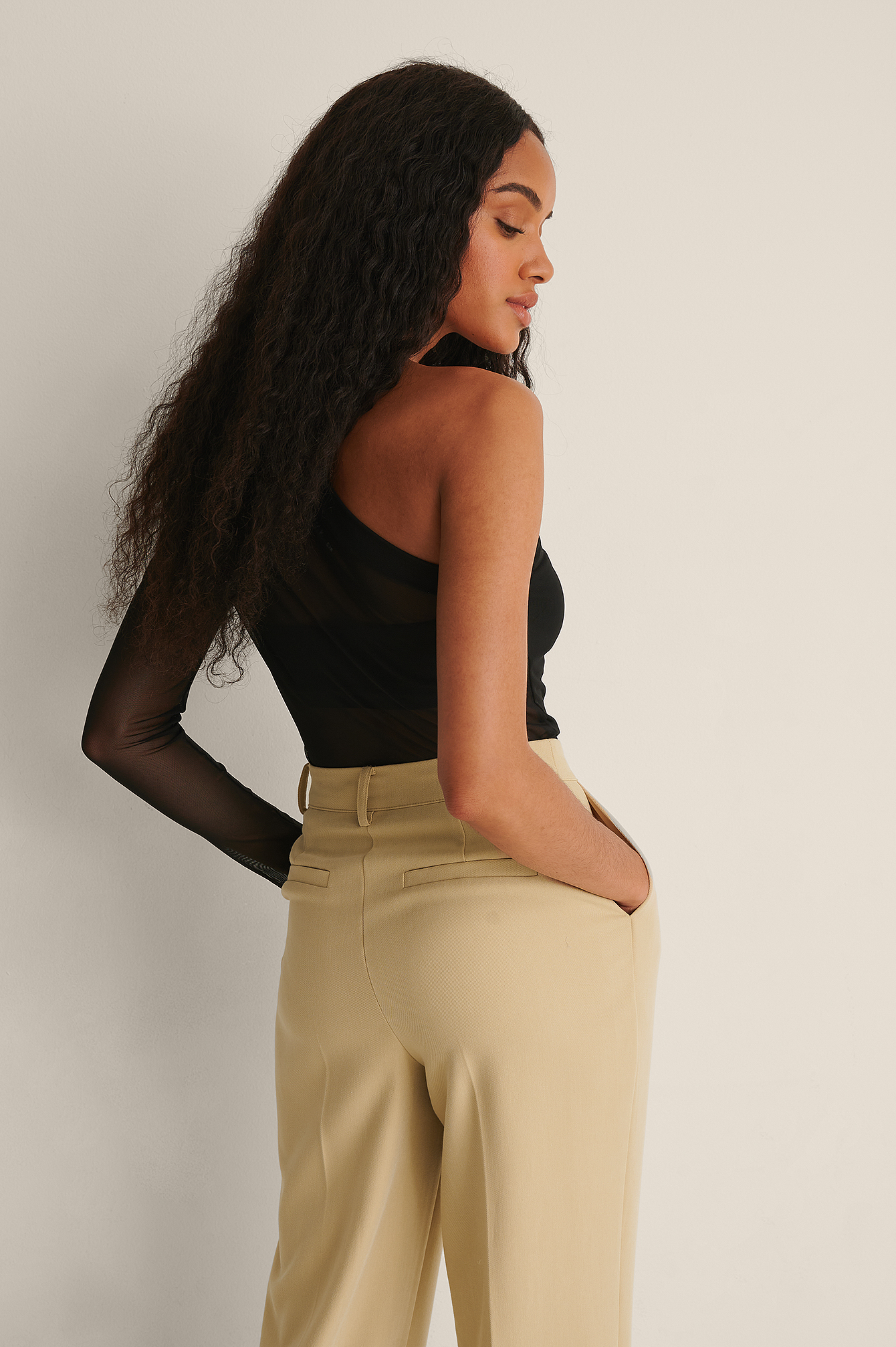 Draped Mesh Long Sleeve Top Black | na 