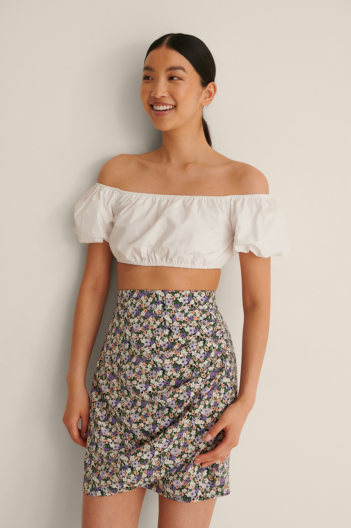 Multi Colour Print Draped Mini Skirt
