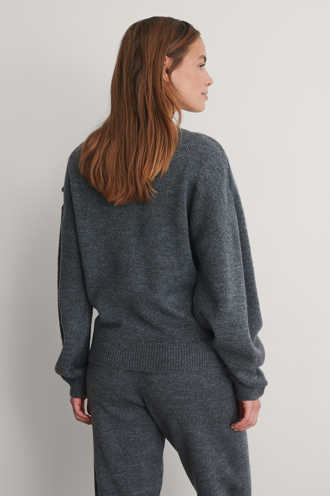 Grey Draped Pleat Knitted Sweater