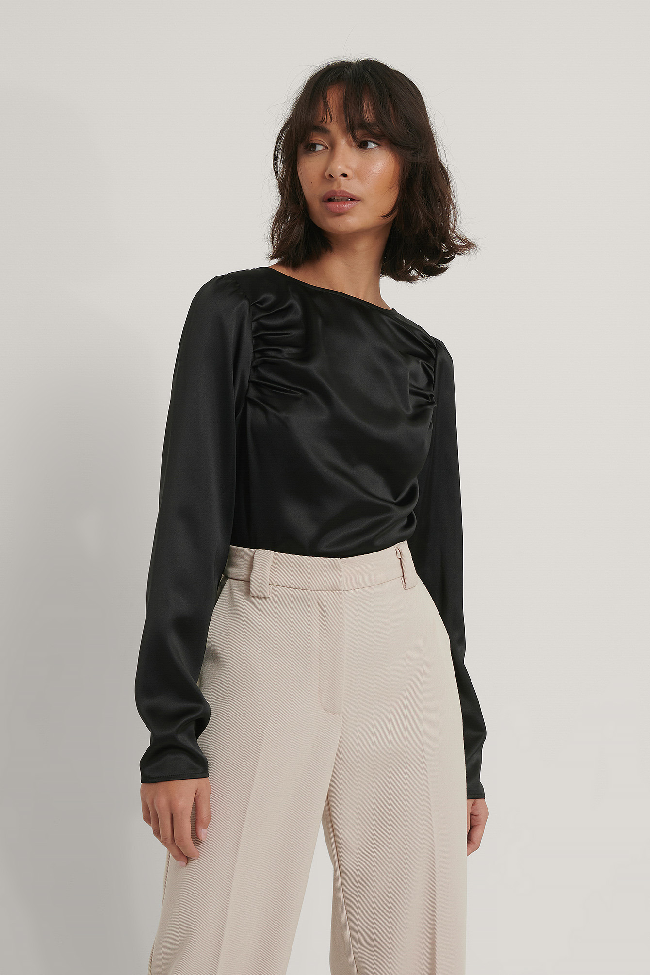 Draped Satin Blouse Black | na-kd.com
