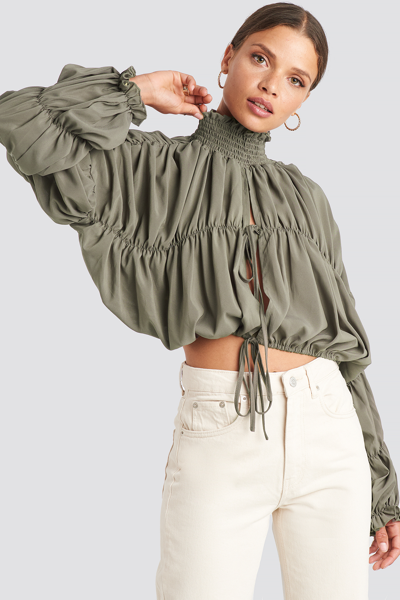 Draped Sleeve Top Green NAKD