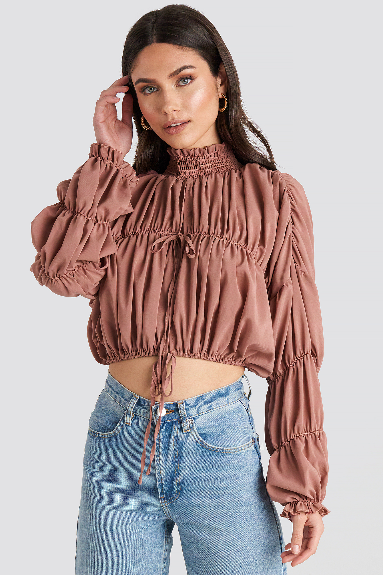 Draped Sleeve Top Dusty Pink