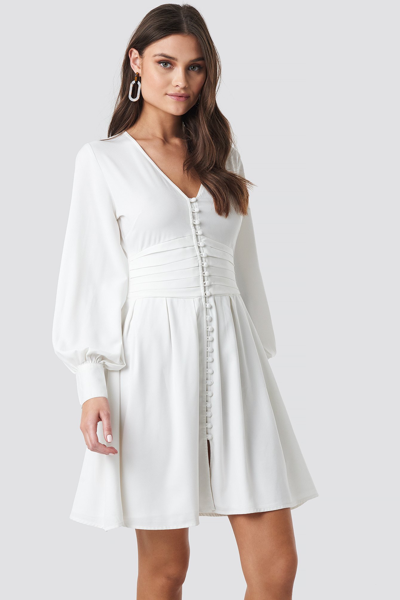 Draped Waist Button Up Dress White | na-kd.com