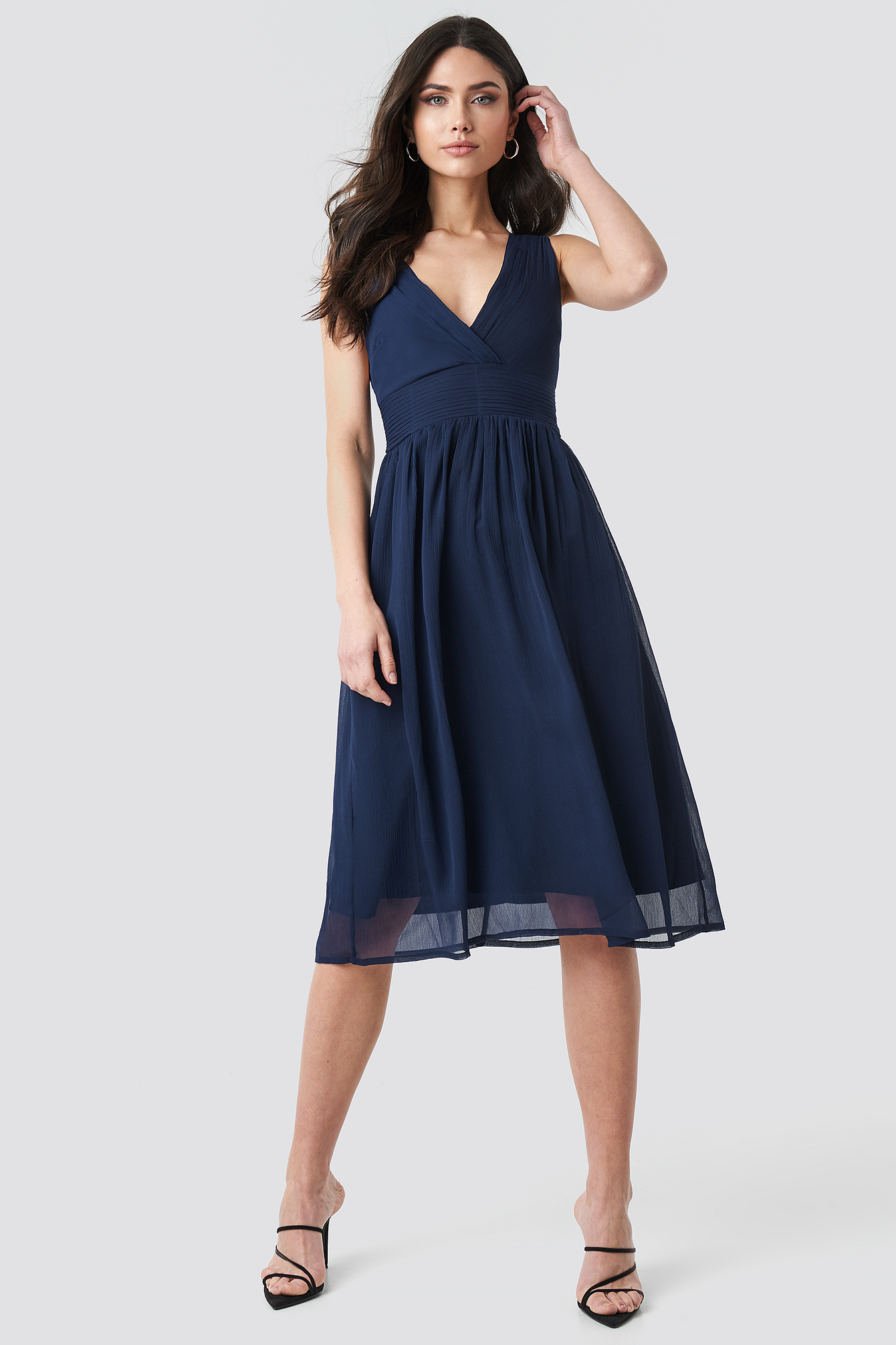 Draped Waist V-Neck Chiffon Dress Blue | na-kd.com