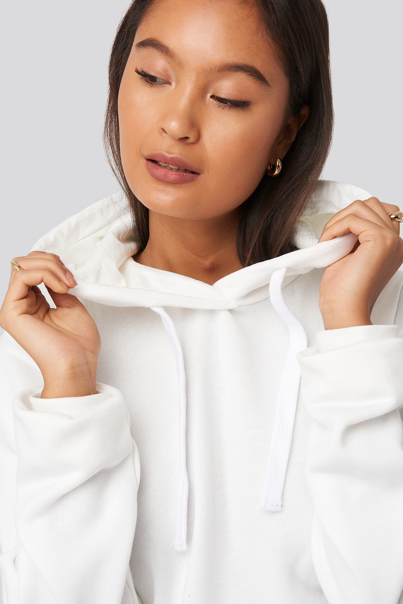 Drawcord Hem Hoodie White Sand