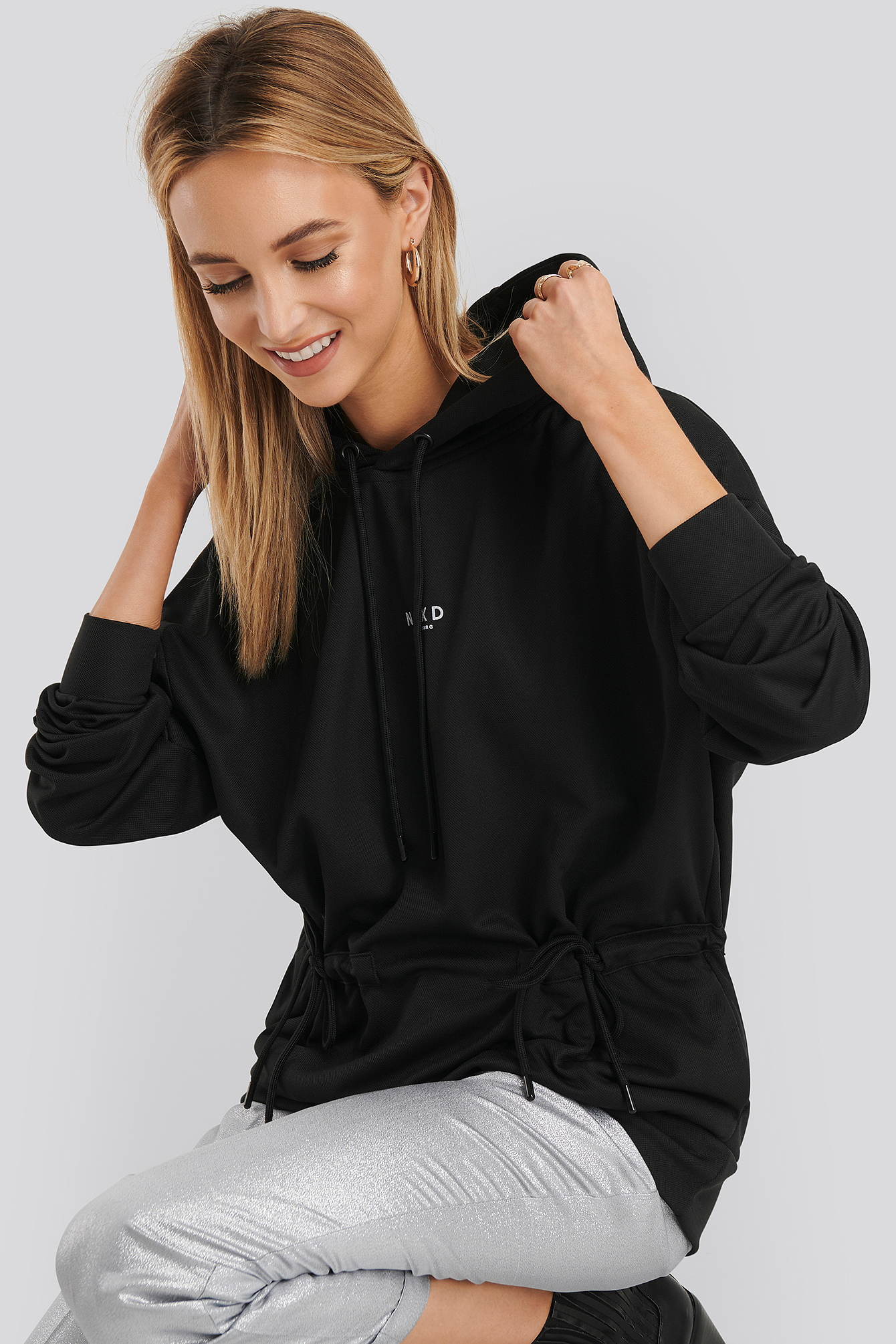 Drawcord Tie Detail Hood Black